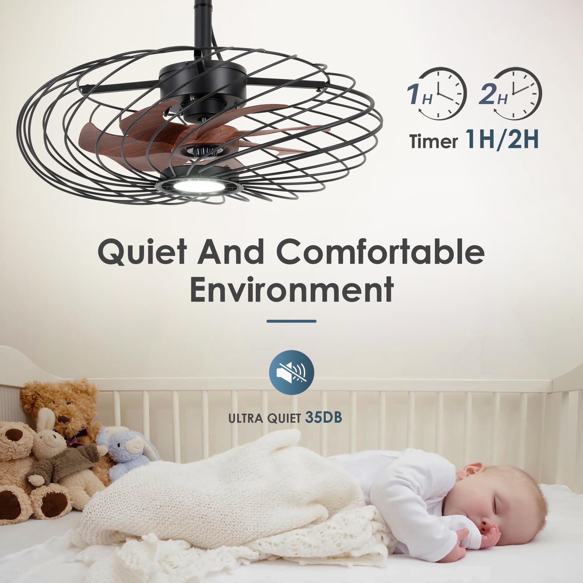 OSGNER 20" Black Outdoor Ceiling Fan with Light, Waterproof, Remote Control, Dimmable LED, Iron Material, Model F429-20-BK