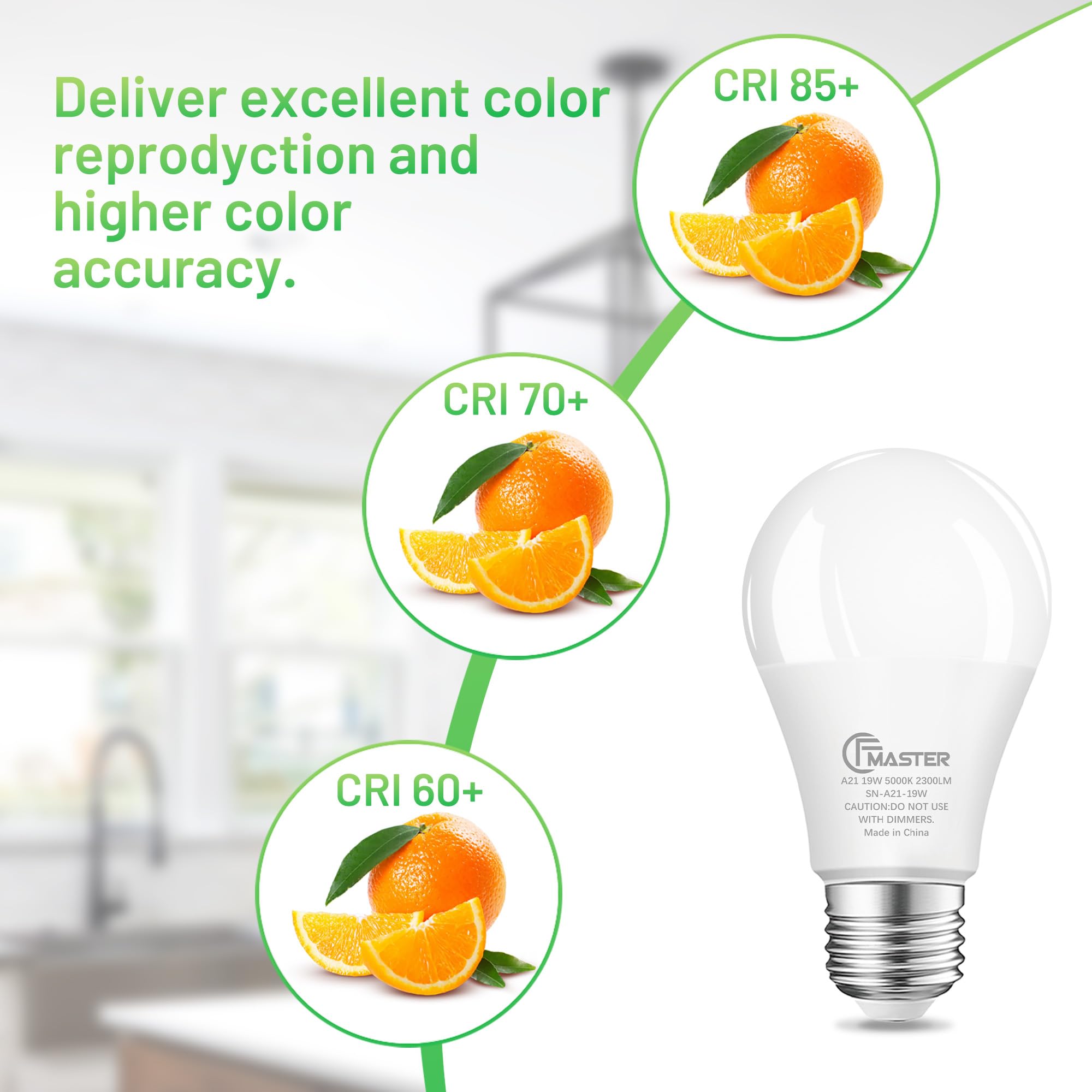 Cfmaster A21 Led Light Bulb, 150W Equivalent Light Bulbs, 19W 5000K Daylight Led Bulbs, 2300 Lumens Cri 85+, Non-Dimmable Light