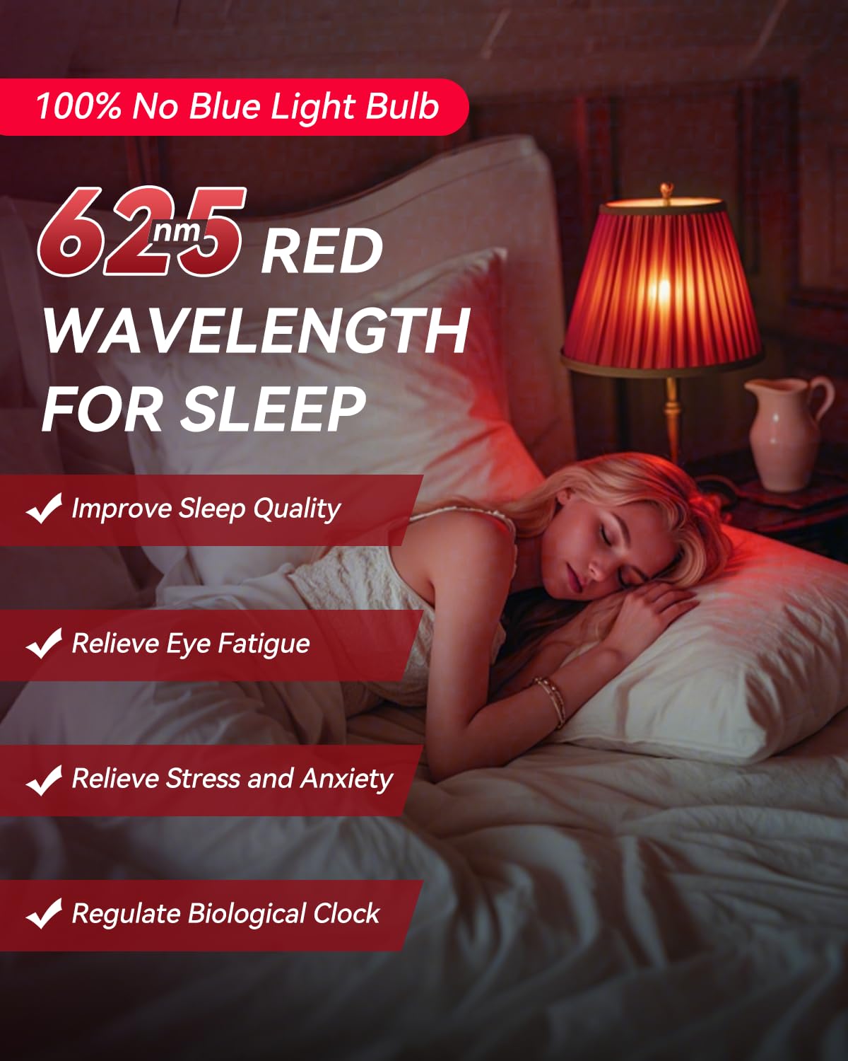Neporal 9W Red Light Bulbs - 100% Blue Light Blocking, Melatonin Promoting, A19 60W Equivalent, 4 Count, ABS Material