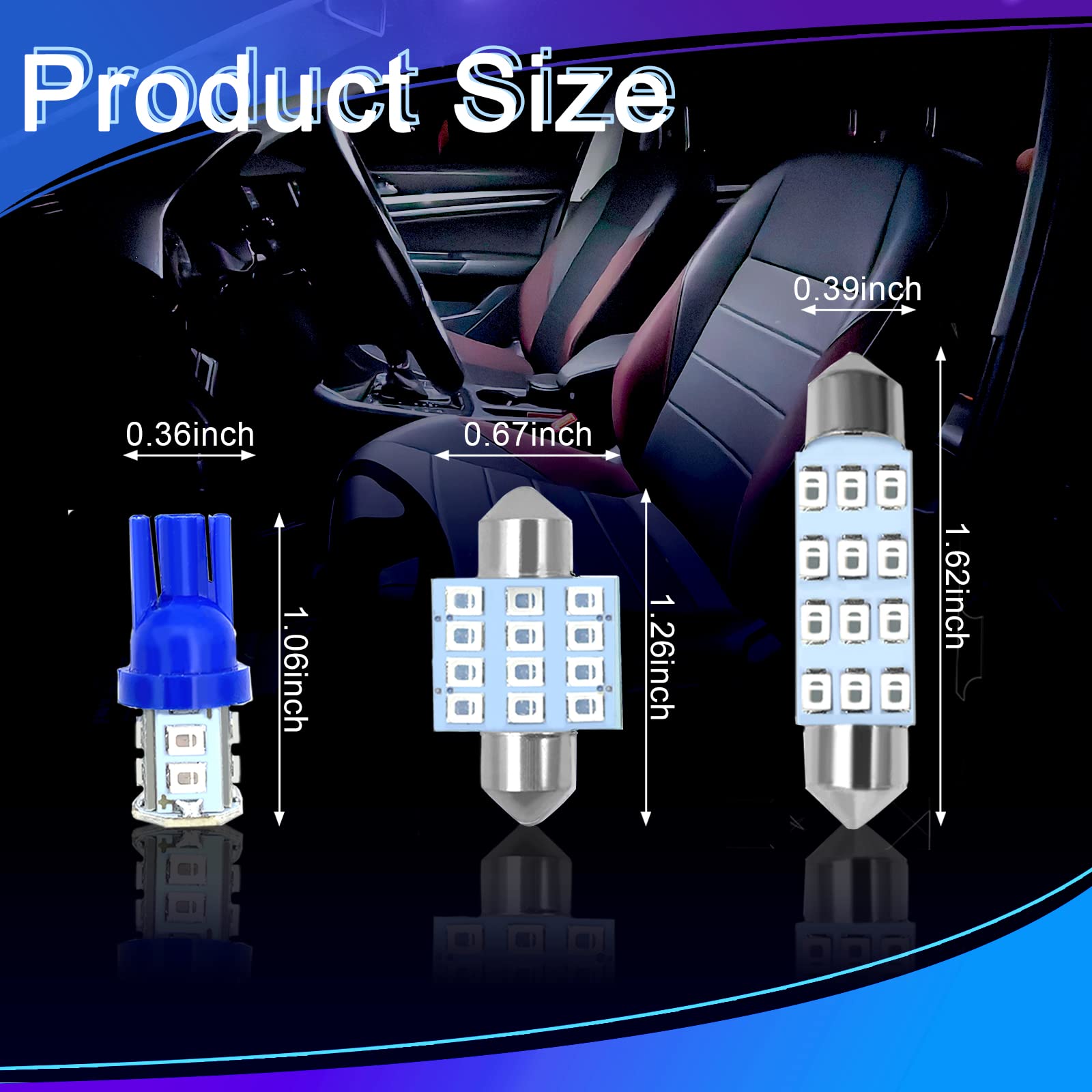 NTNEV 24PCS LED Interior Car Bulb Kit, T10 31mm 42mm, Blue Aluminum Dome & Map Light Replacement