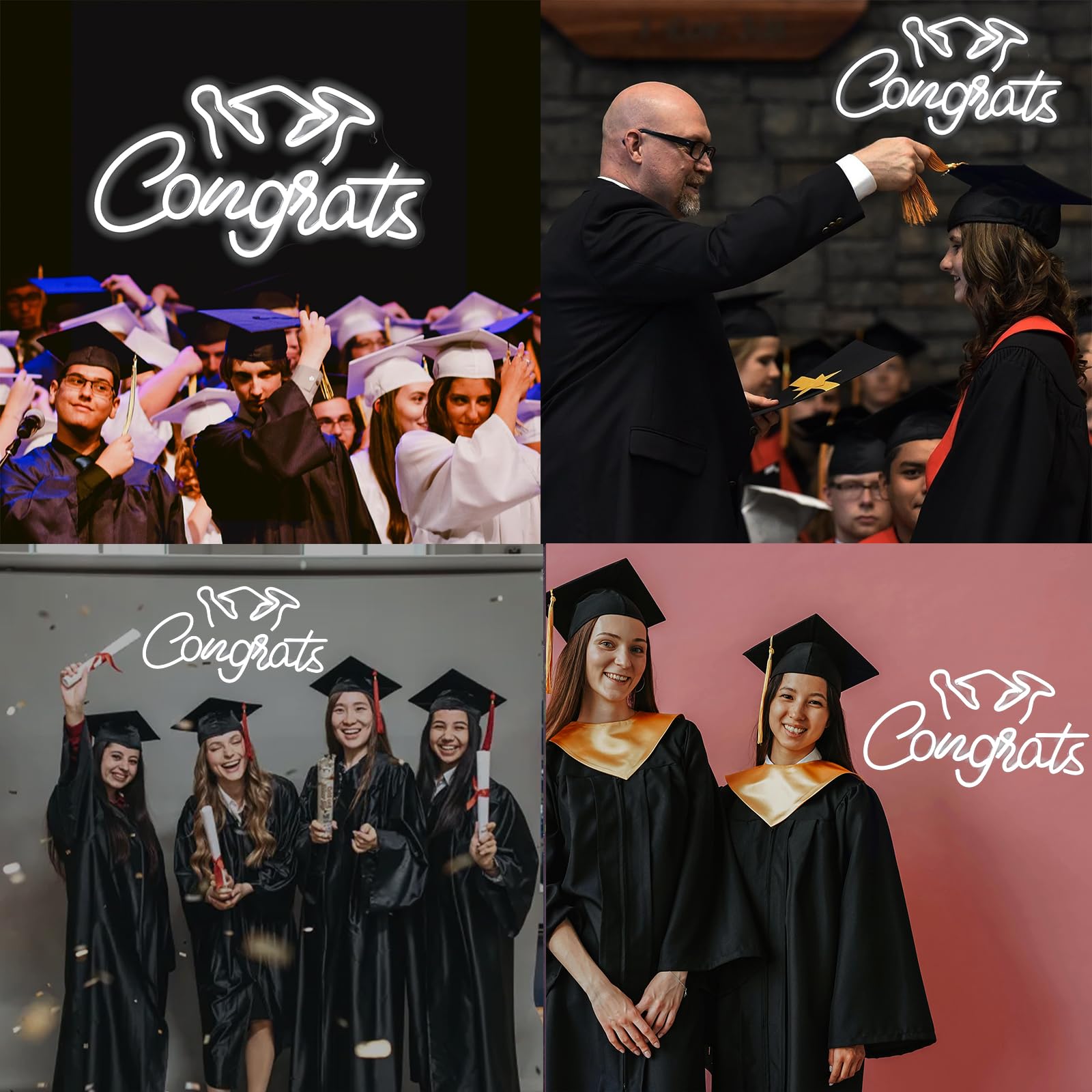 Congrats Grad Neon Sign Graduation Party Neon Signs for Wall Decor USB Powered White Led Neon Lights Class of 2024 Party Backdro