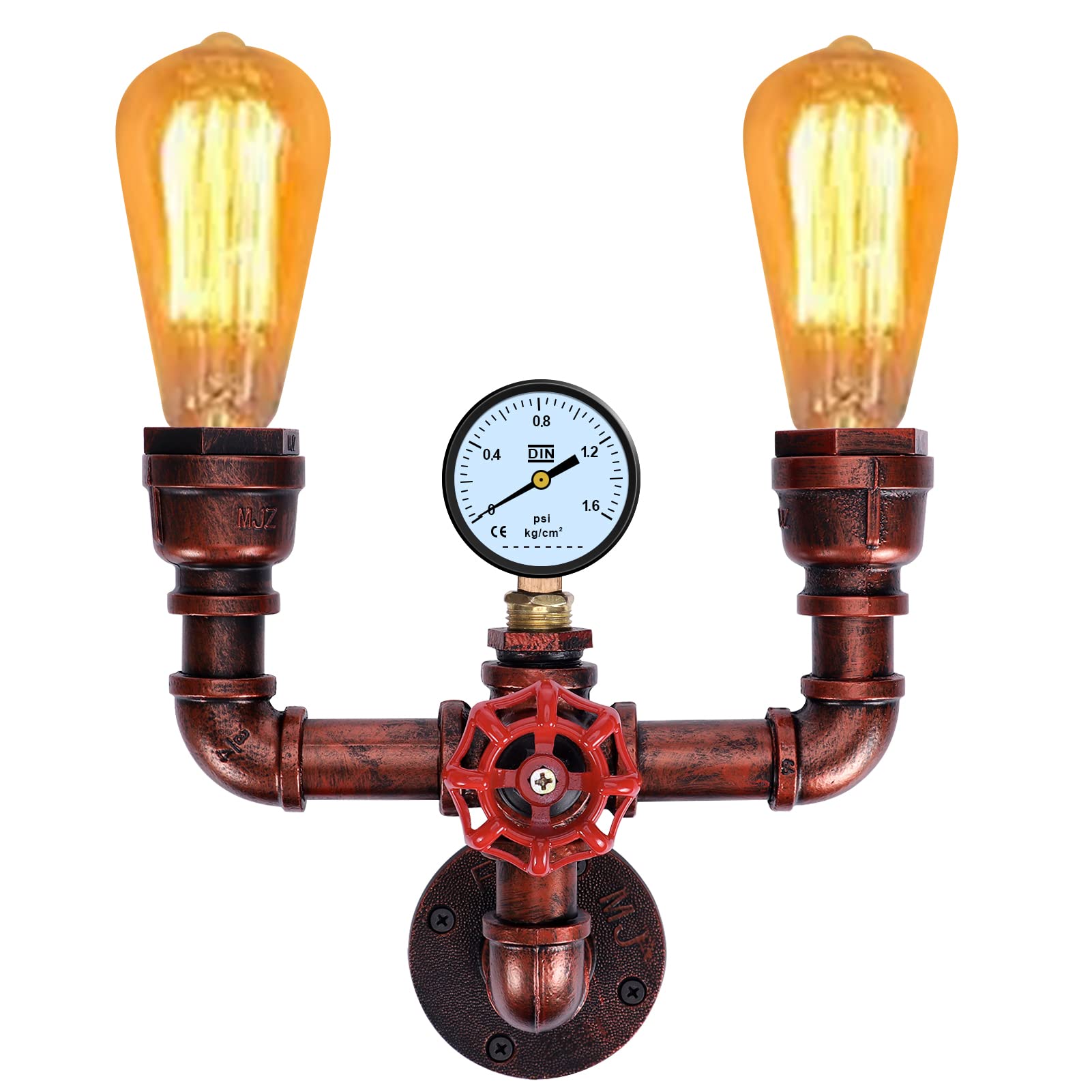 XEYOU Retro Wall lamp Vintage Industrial Steampunk Wall Sconce 2 Lights Metal Water Pipe Wall Mounted Light Fixture E26 Edison Bulb for Cafe Bar Restaurant Bedroom Livingroom