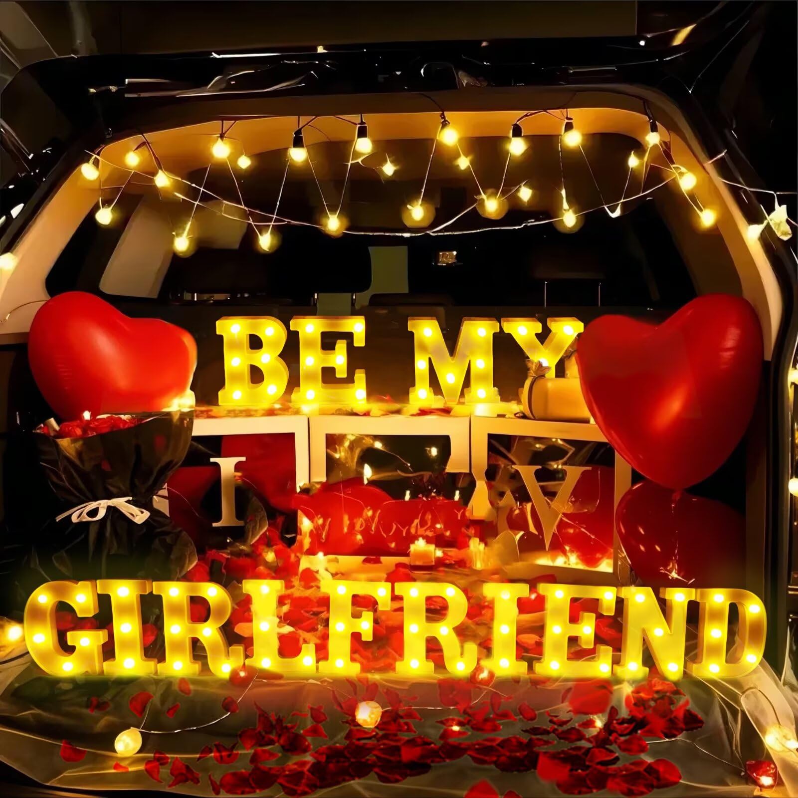 Ifncpf Be My Girlfriend Light Up Letters Proposing Decorations Set Includes 14 Led Light Letters And 1000 Rose Petals ValentineS Day Ornaments