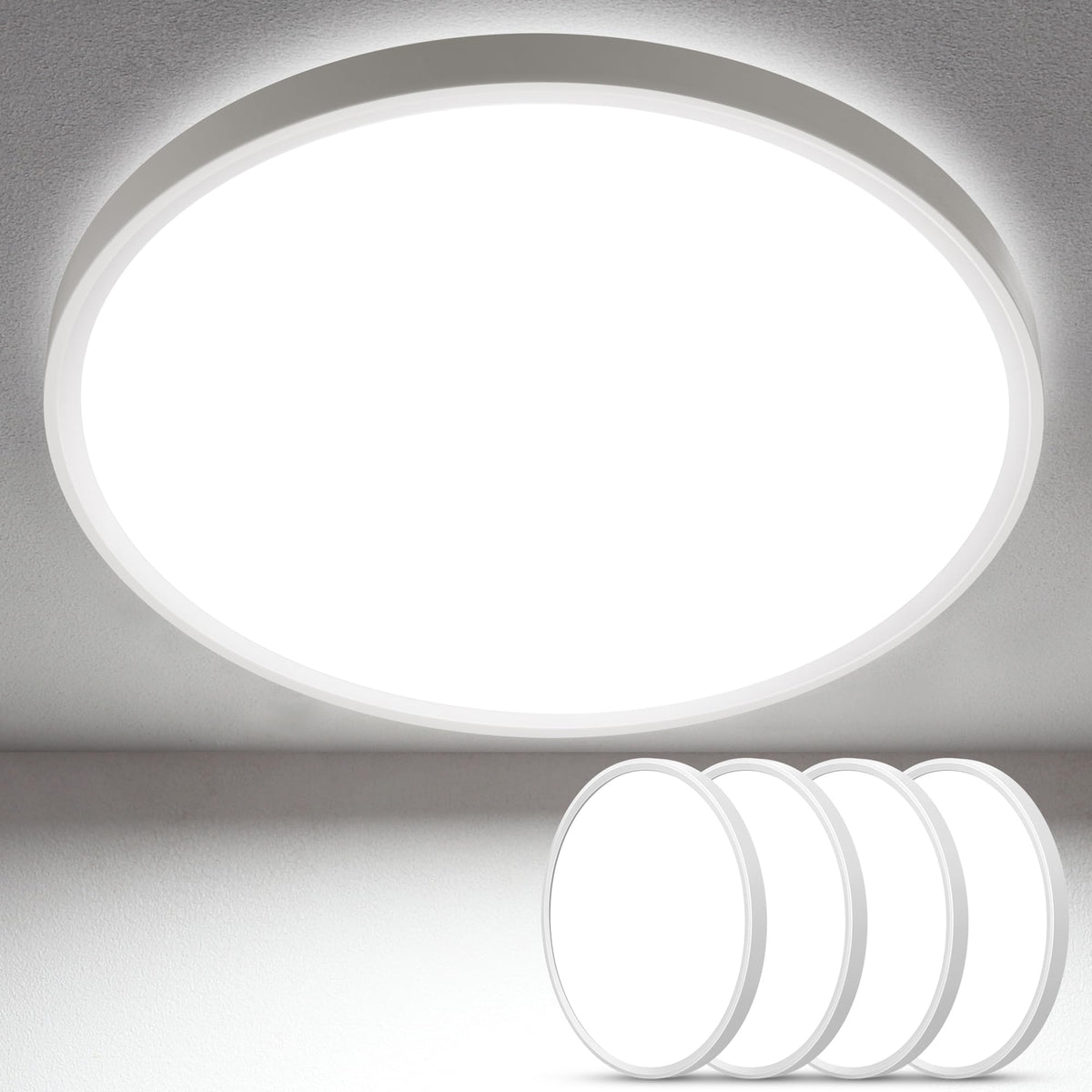 SunRider 4-Pack 16 Inch LED Flush Mount Ceiling Light, 3200LM, 5000K Daylight White, 32W Dimmable Modern Round Flat Ceiling Ligh