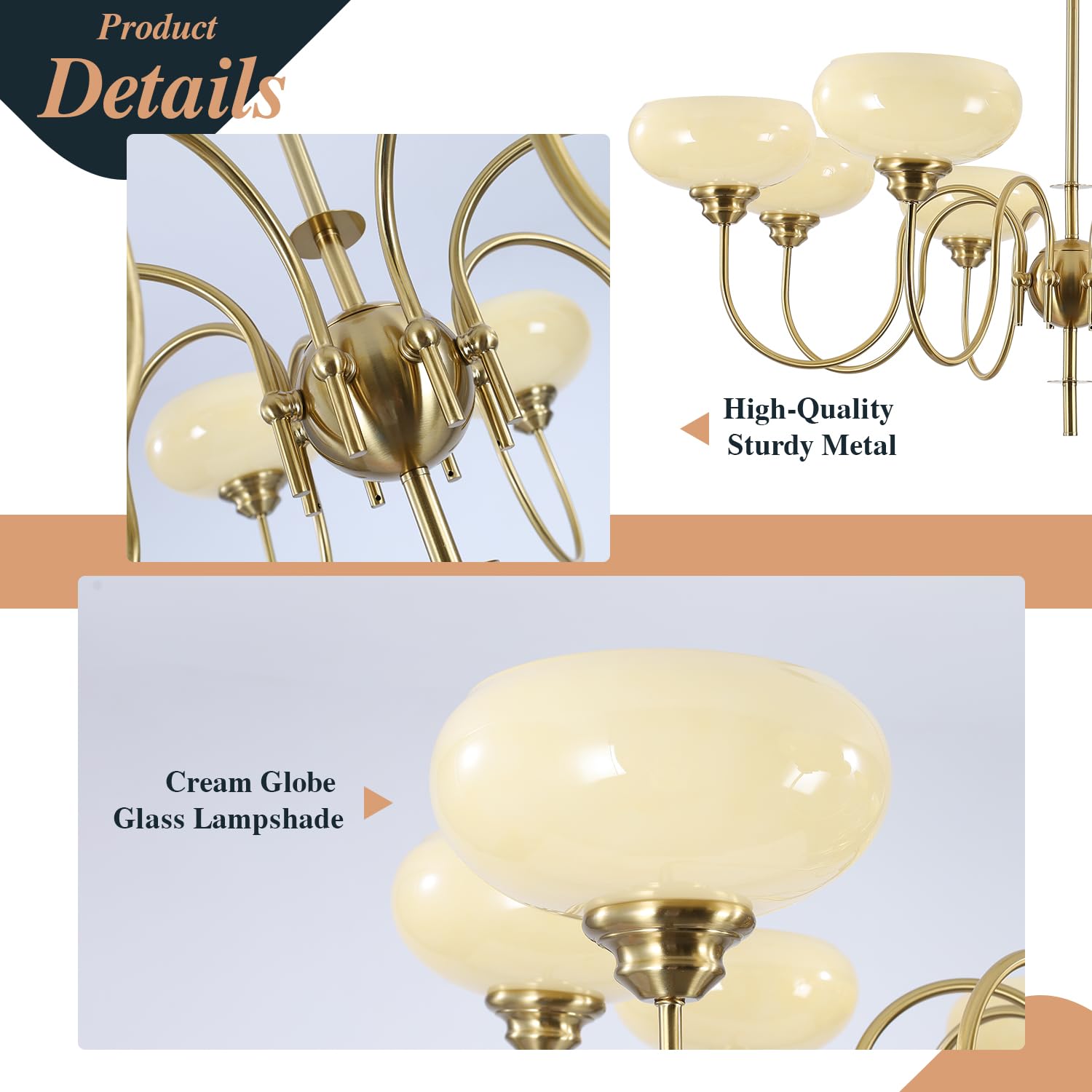 Bokt Large 8-Light Chandelier Modern Sputnik Chandeliers Flush Mount Ceiling Lights Cream Adjustable Height Pendant Lighting Vin