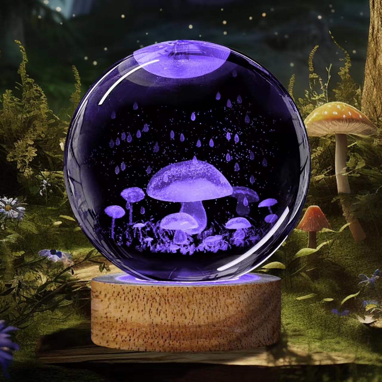 3D Mushroom Crystal Ball Night Light, Upgraded 3.15 Inch Glass
