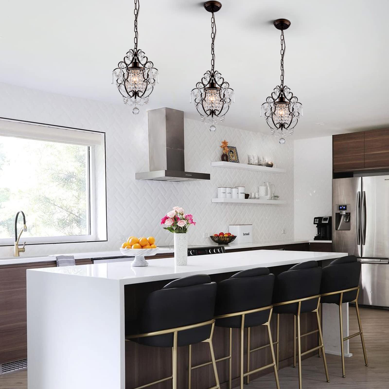 Modern Mini Crystal Chandelier,Iron Bronze Crystal Light Fixtures Ceiling Mount 1 Light Small Chandeliers For Bedroom Elegant Cr