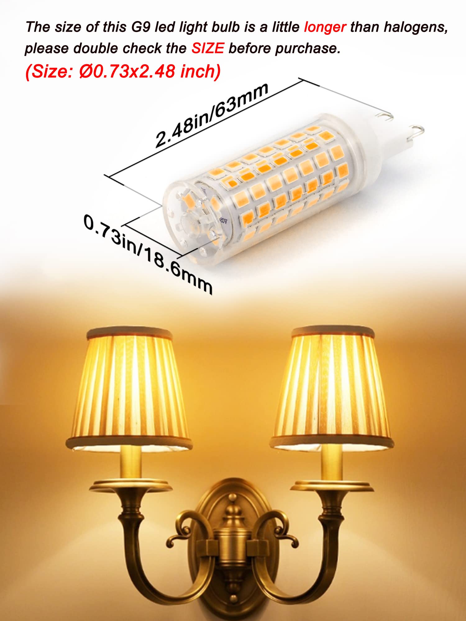 Ziomitus G9 LED Bulbs Dimmable 6W Soft Warm White 2700K, 600 LM, 5 Pack, Ceramic