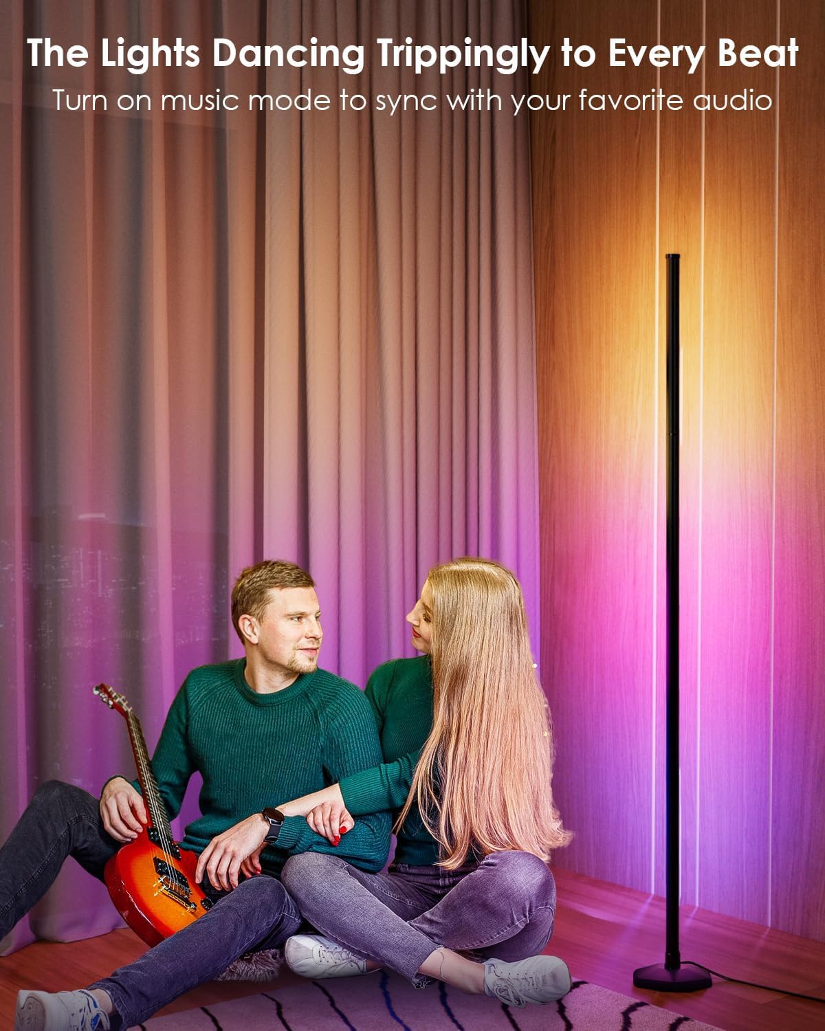 WISIMMALL RGB Corner Floor Lamp - 65" Color Changing LED with APP Control, Music Sync, Heavy Base for Bedroom & Gaming Room