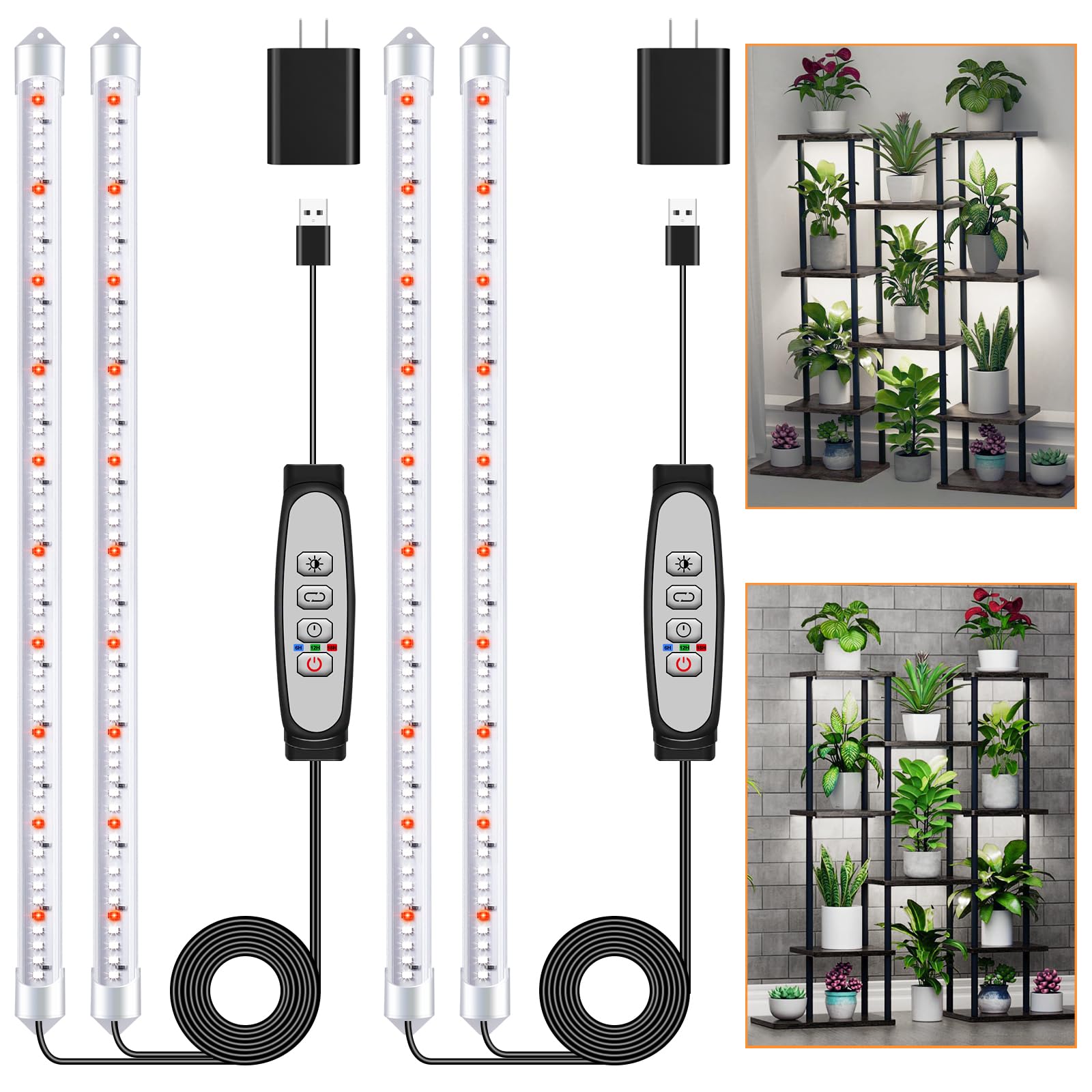 SDOVUERC 2 Bars Grow Light Bands for Indoor Plants with Auto ON/Off Timer 6/12/18H  5 Dimmable Levels for Shelves Plant Growing(Pack 2)