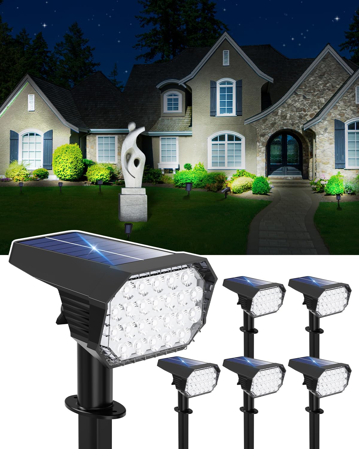 GVSHINE Solar Powered Outdoor Spot Lights, 6 Pack, Cool White, Waterproof, 24 LEDs, Model GV0528, Dusk to Dawn, for Garden and Patio