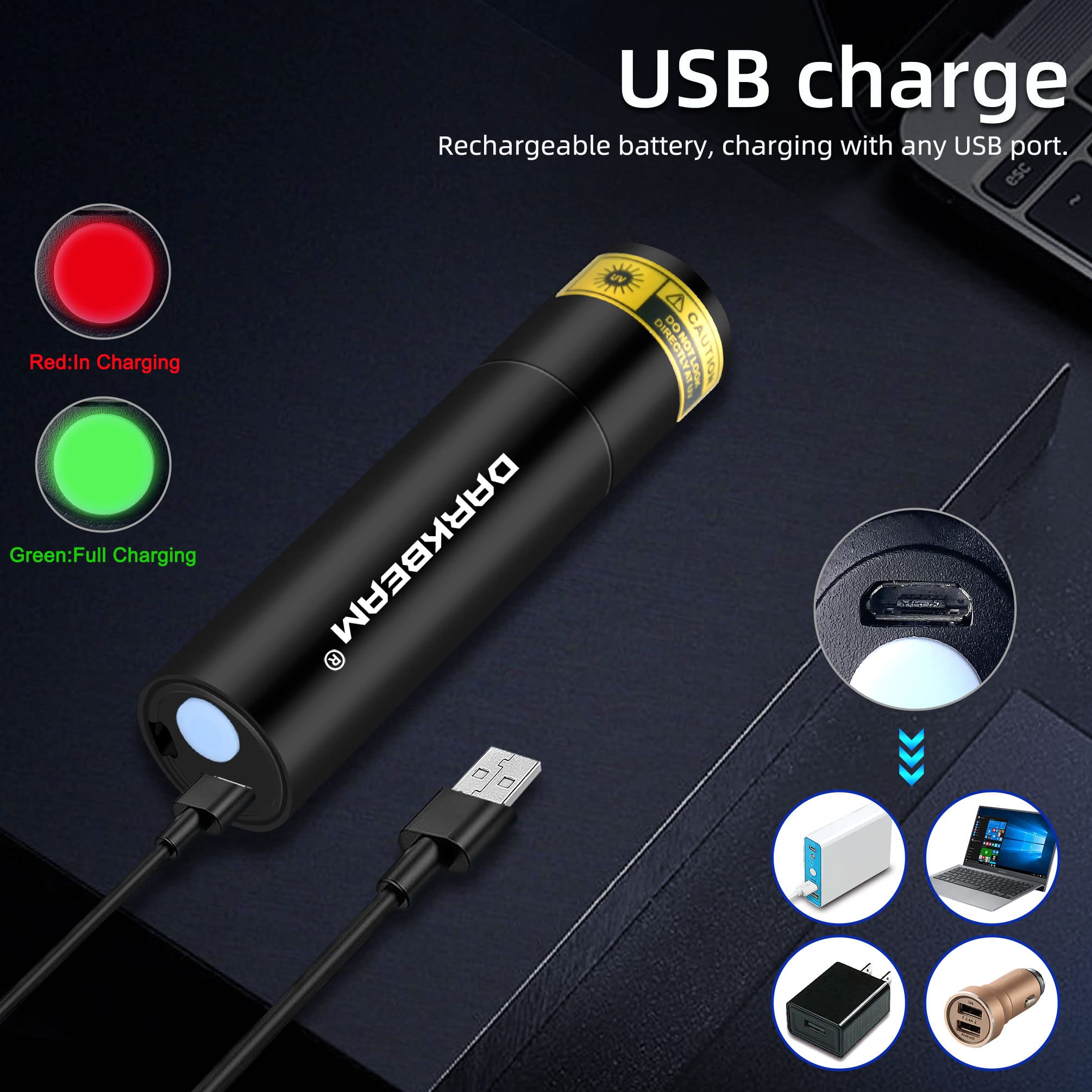 DARKBEAM UV Flashlight 365nm Mini 2-Pack, USB Rechargeable Blacklight LED, Aluminum, DKL-V4-2 Pack
