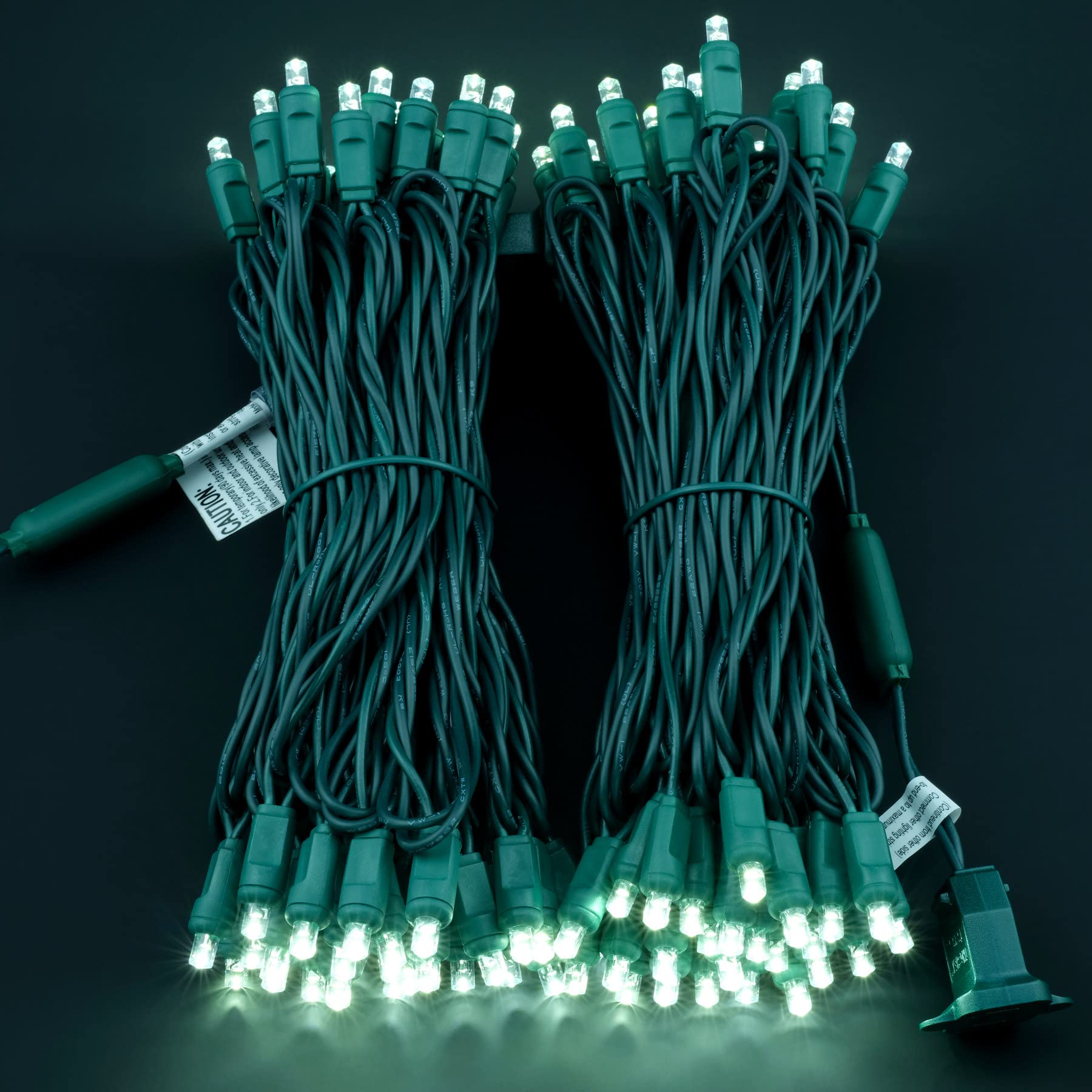 Yuletime Cool White 5Mm Led Christmas Lights, 50 Ft 100 Count 6'' Spacing One-Piece High Waterproof Wide Angle Ul Certified Stri