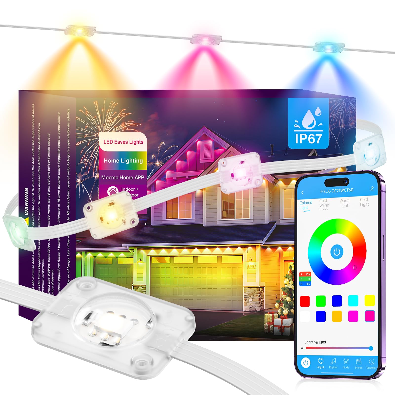 Clownya Permanent Outdoor Lights, Smart Outdoor LED String Lights,Christmas Lights RGB Color Changing,Scene Modes, IP67 Waterpro
