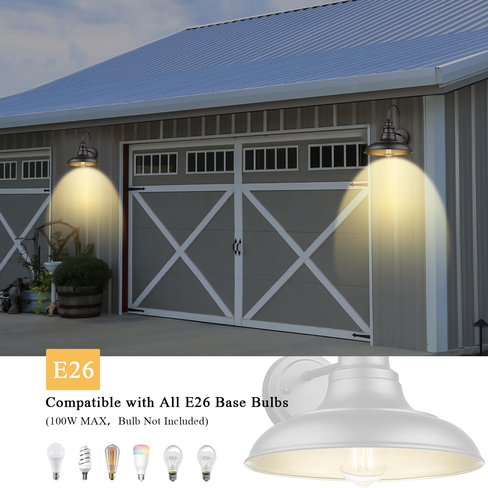 Diyel Outdoor Barn Light Fixture Farmhouse Wall Mount Light Gooseneck Wall Sconce Exterior Wall Lighting Fixture Industrial Black Finish Lantern For Porch With Gold Interior  4Pack  Rz004-4Pack Bk