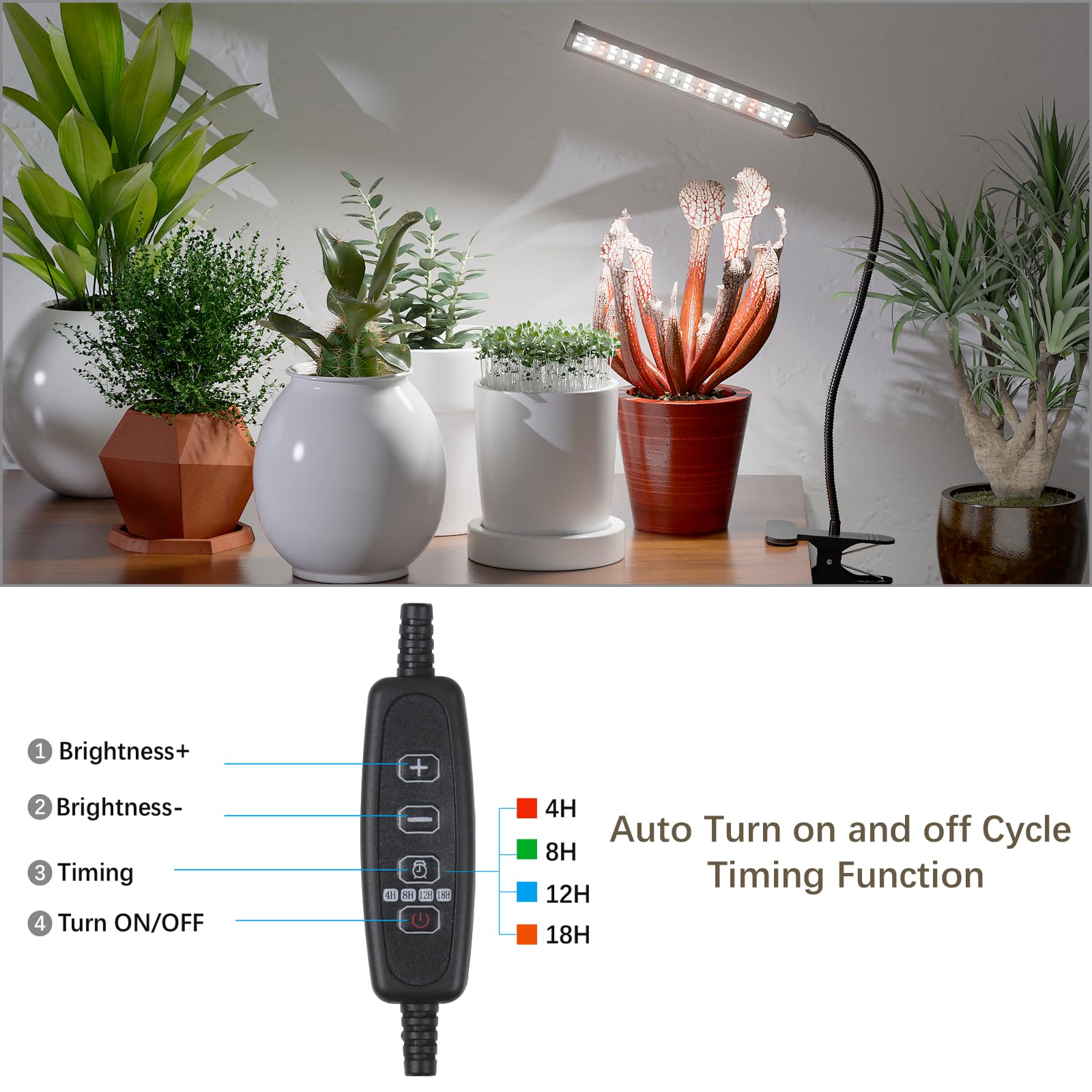 GooingTop 50W LED Grow Light, 6500K Full Spectrum Gooseneck Plant Lamp, Adjustable Brightness & Timer for Indoor Plants, X-Large, White