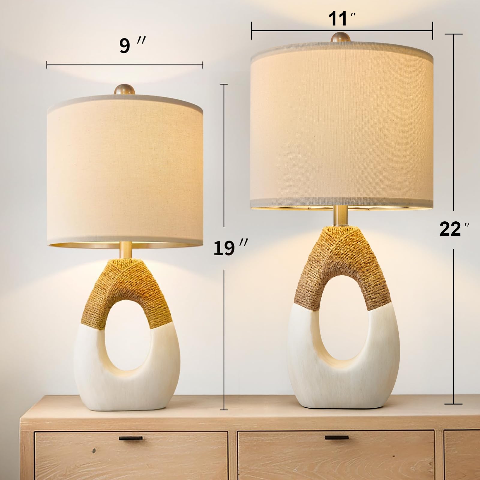 Oyears 22    Boho Table Lamps For Bedroom Living Room Upgraded Set Of 2 Medium Farmhouse Rattan Table Lamps, Rustic Home Decorat