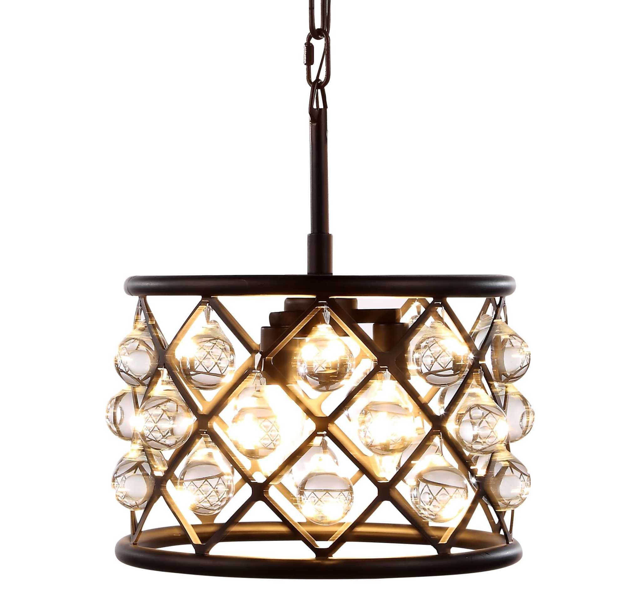 Elegant Lighting Madison 3-Light Pendant Lamp, 12in Depth x 9in Height, Mocha Brown Finish, Crystal, Model 1213D12MB/RC