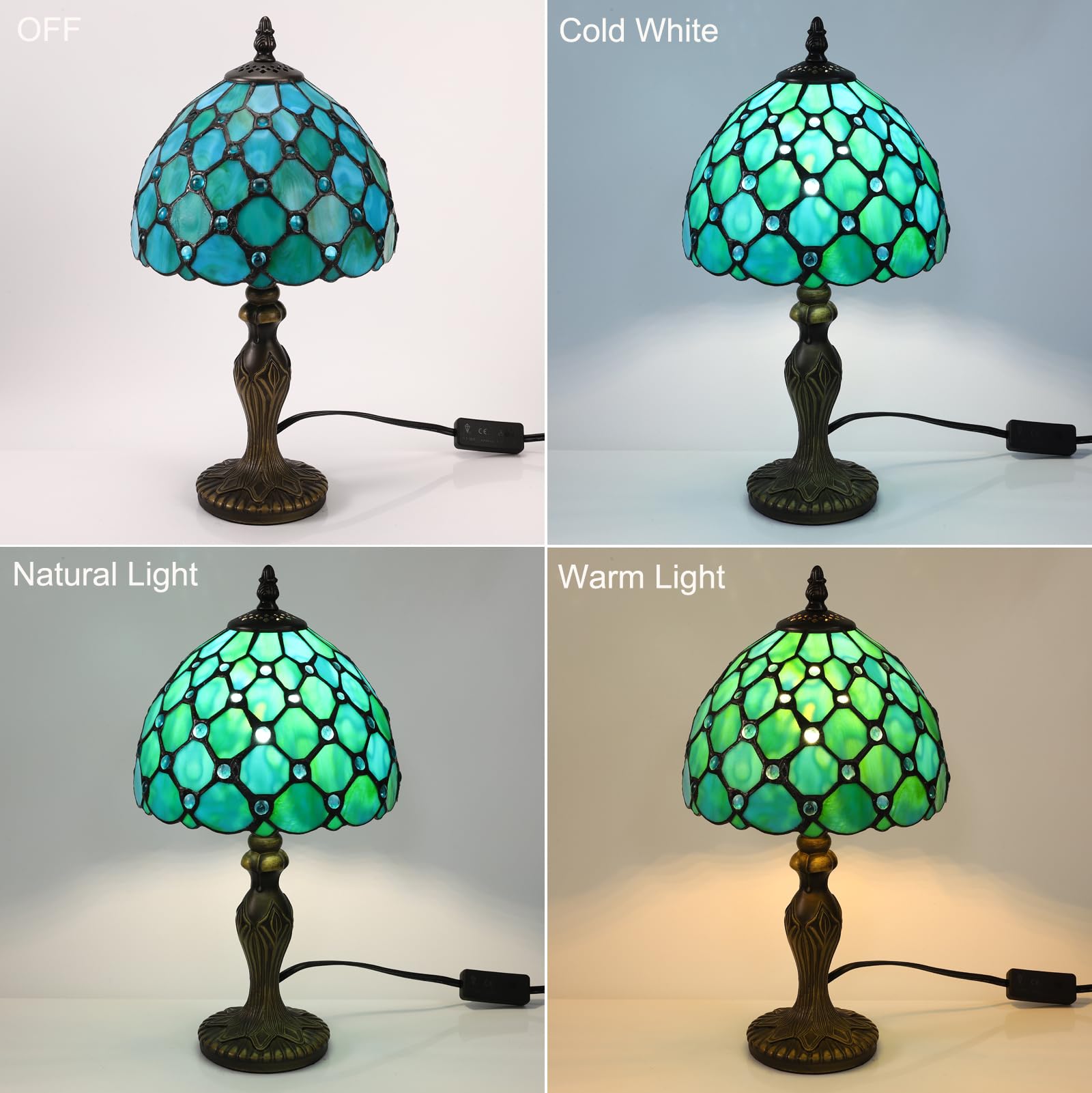 Tuomoxte Tiffany Style Table Lamp, Stained Glass Lamp, 8 Inch Small Antique Lamp, For Bedside Nightstand Bedroom Living Room Home Office, Include Led Bulb
