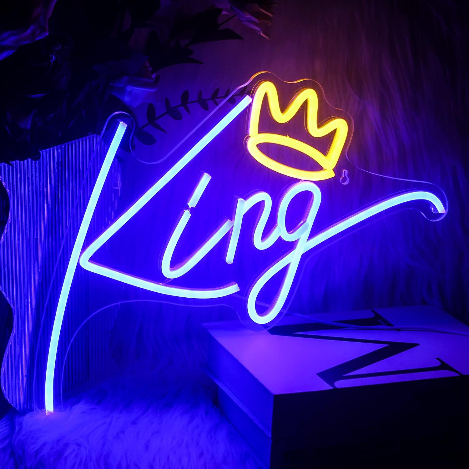 Ineonlife King Neon Sign - Blue Led Light With Pink Crown For Bedroom, Kids Room, Party Decor