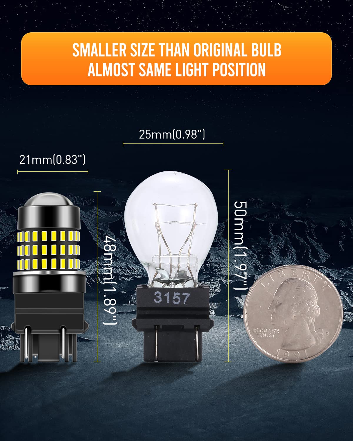 LUYED 3157 LED Bulb - 1800 Lumens Super Bright Turn Signal Light, Xenon White, Aluminum, Pack of 2, Model 8542091490