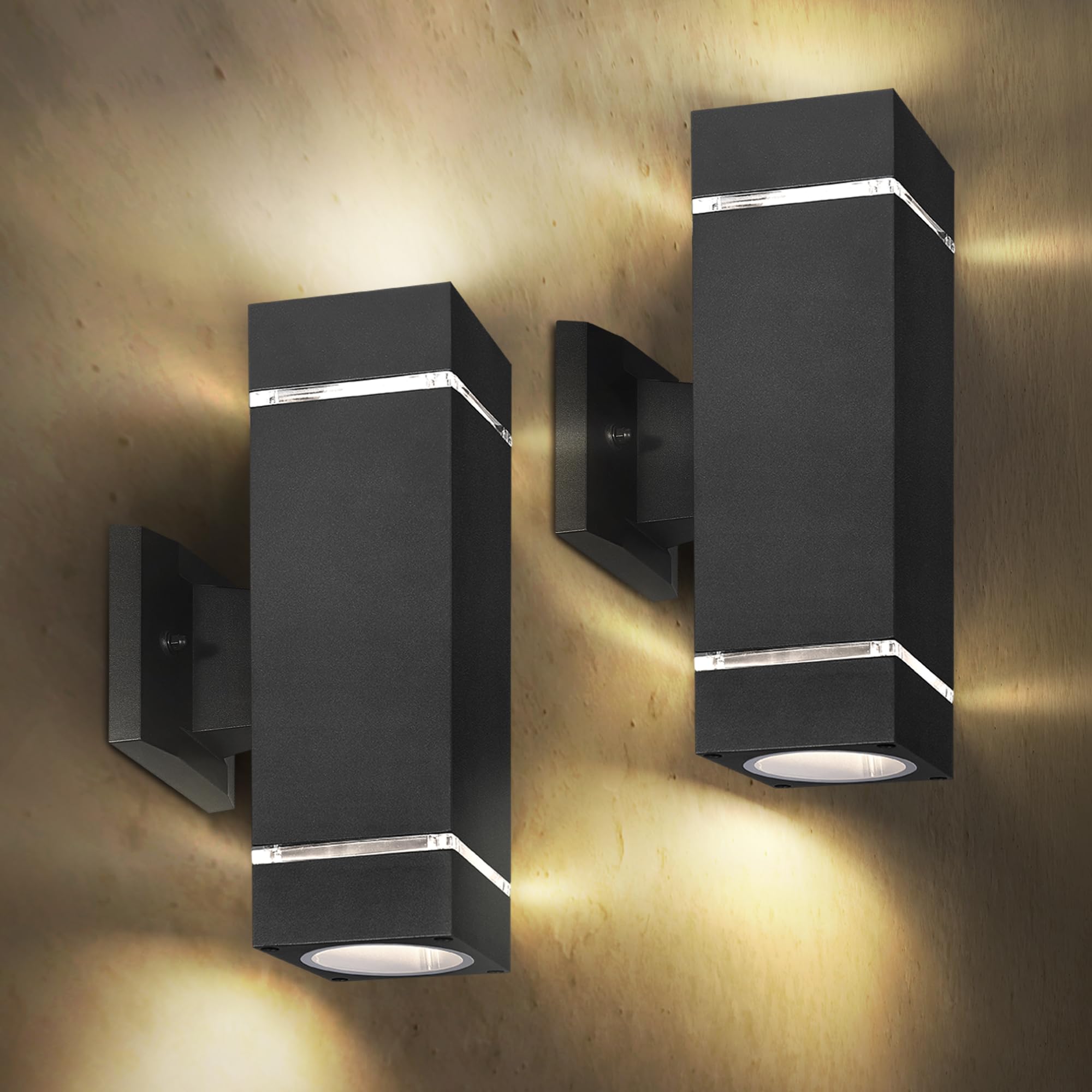 ASD 2-Way Square Wall Light Fixture | Dimmable, Waterproof | Black | Model A-OCLS-2B-BK-2p | 2 Pack
