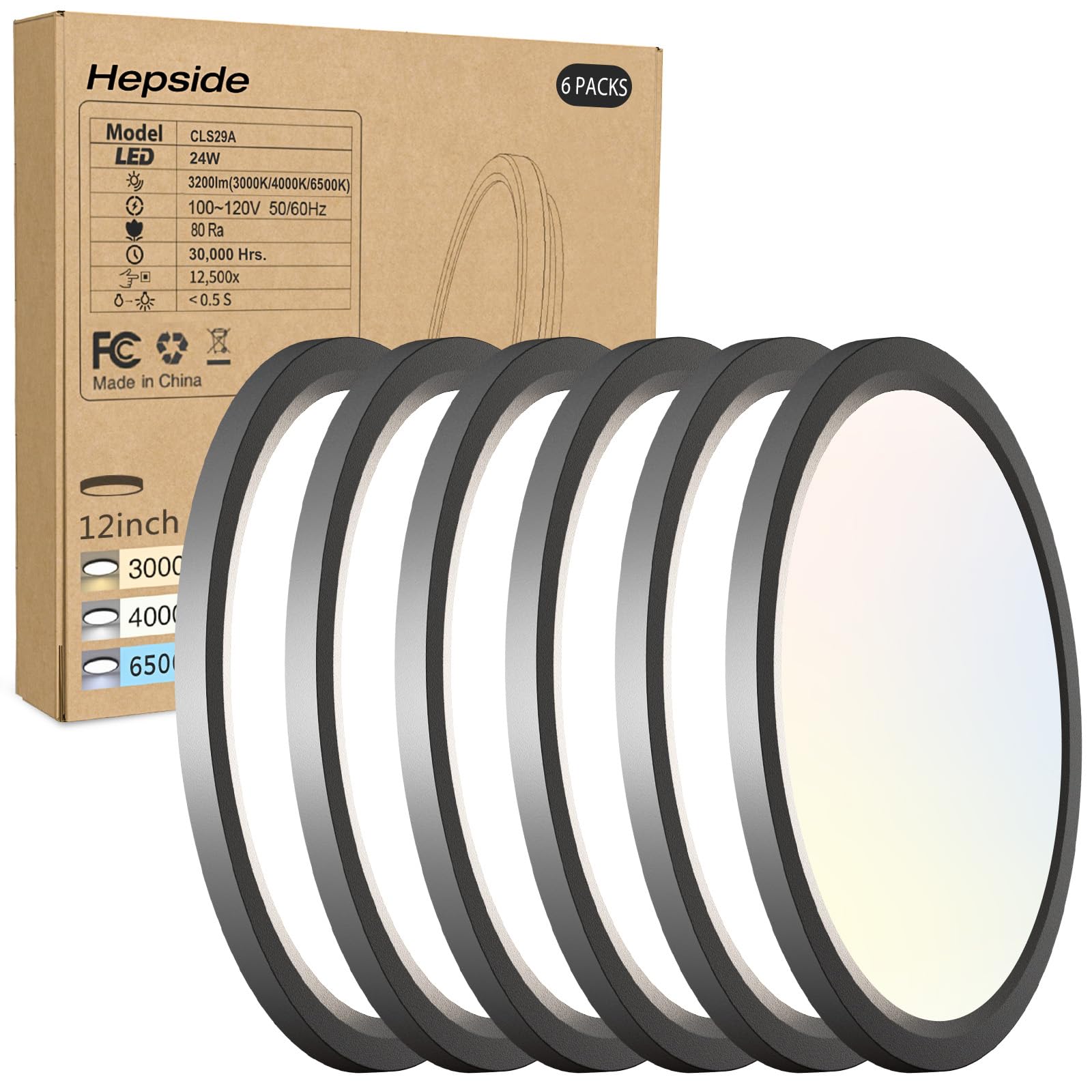 6PACK LED Flush Mount Ceiling Light - 3CCT Selectable 3000K-4000K-6500K & 150W Equivalent Modern Kitchen Recessed Ceiling Lamp 2