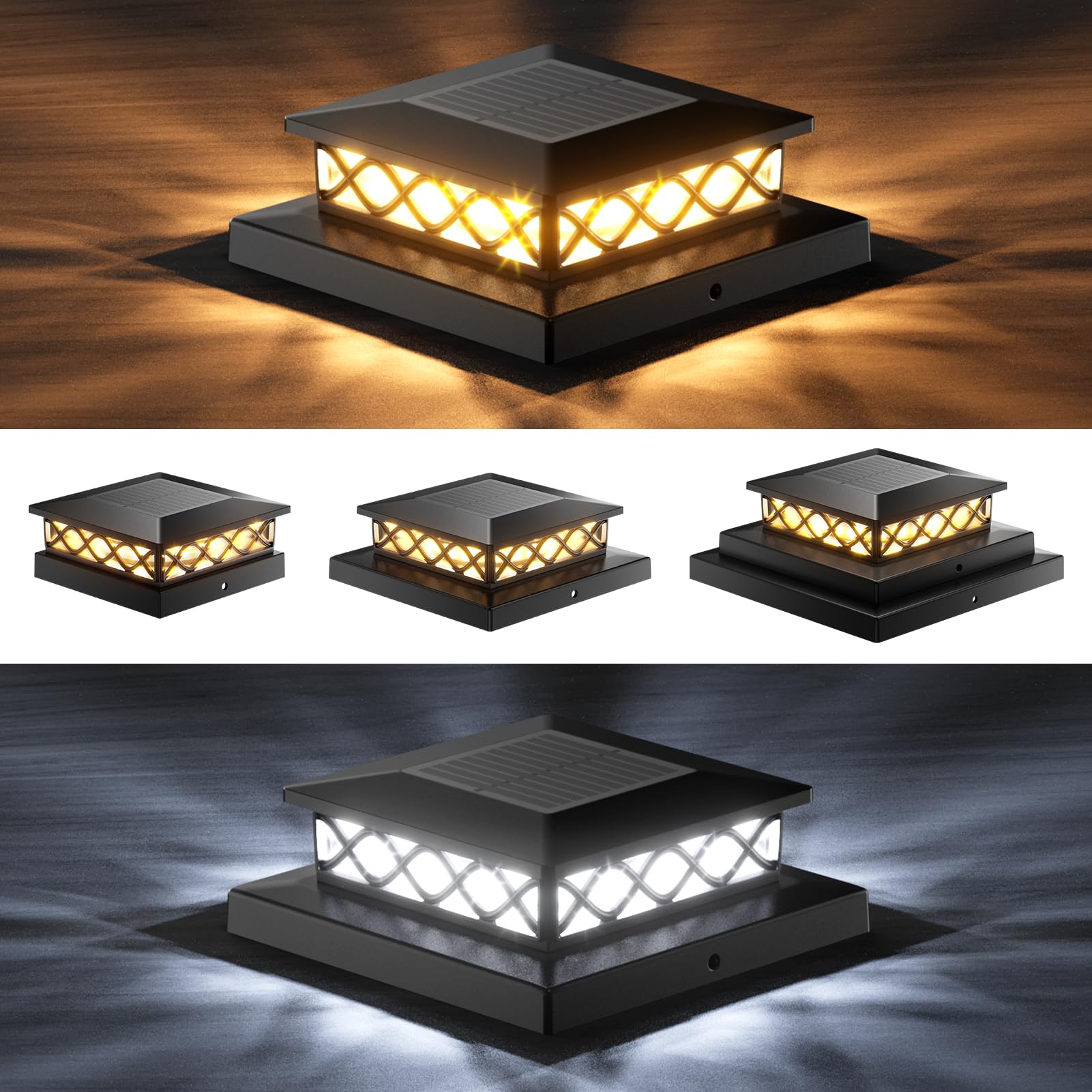 TopVelo 4 Packs Solar Post Cap Lights for Fence and Deck - Auto On/Off Outdoor Lighting, 2 Color Modes with 16 LEDs, Fits 4x4 5x