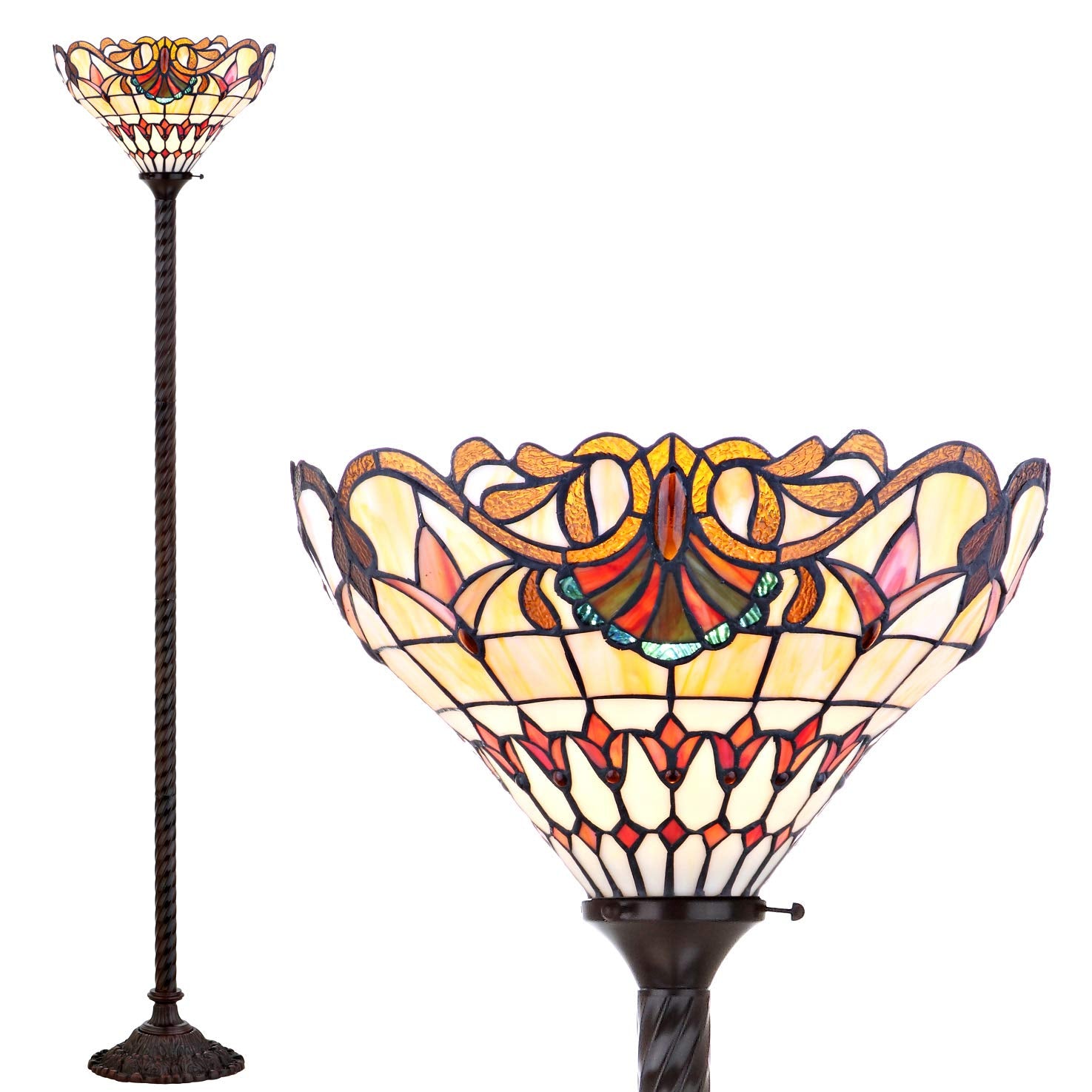 JONATHAN Y JYL8003A Davis Tiffany-Style 70 Torchiere LED Floor Lamp  Tiffany  Traditional  Foot-Step Switch  Office  Living Room  Family Room  Dining Room  Bedroom  Hallway  Foyer  Bronze