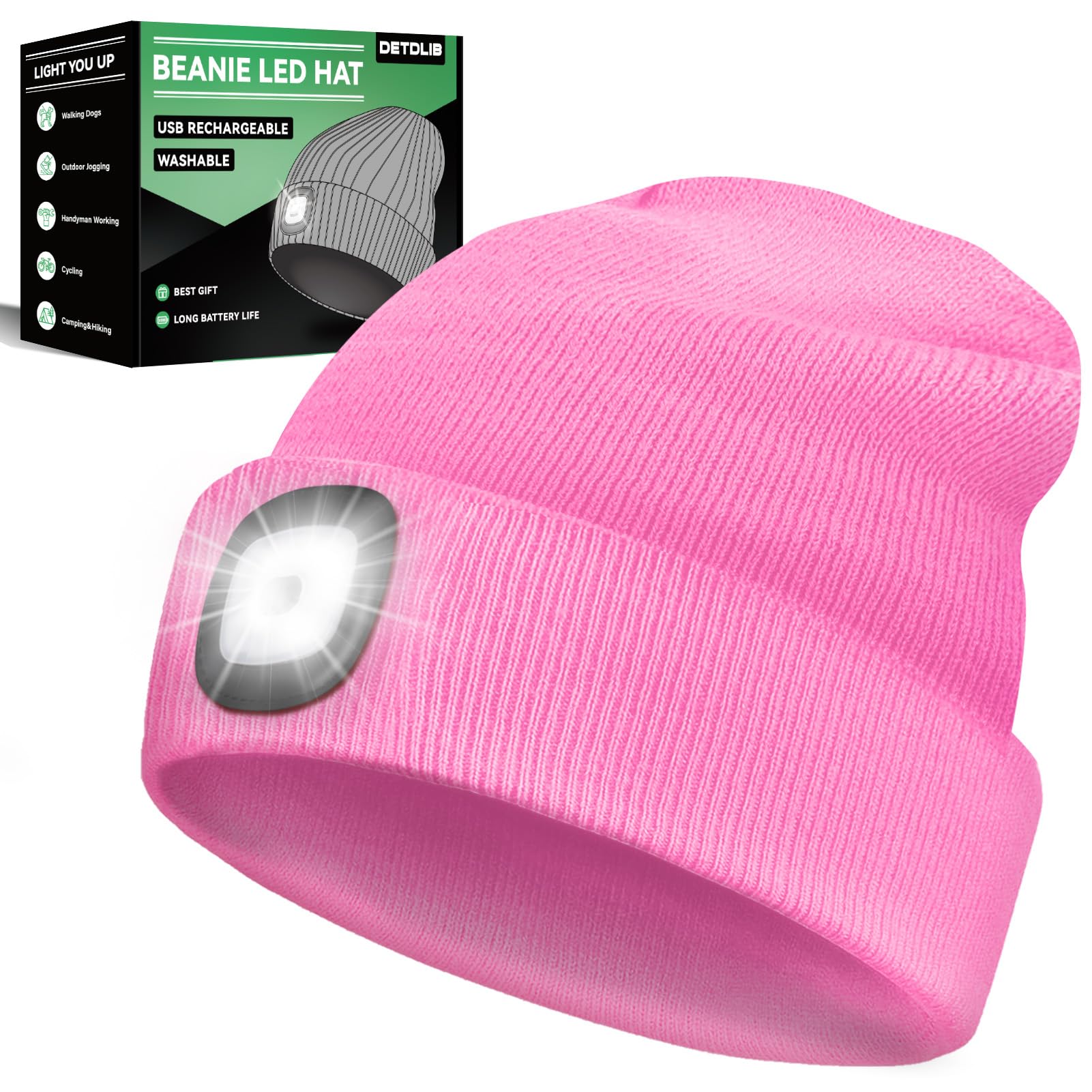 DETDLIB Christmas Gifts for Him, USB Rechargeable LED Headlamp Beanie, Stocking Stuffers for Men, Cool Gadget Gifts for Women, G