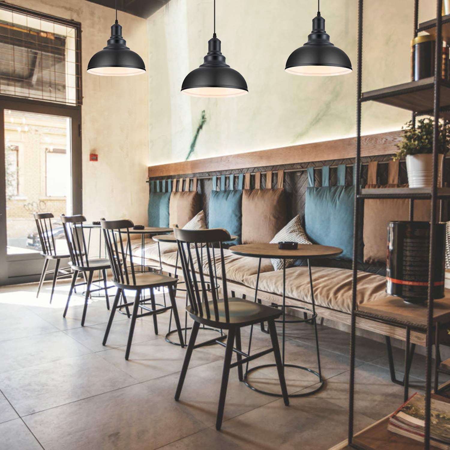 Loehinle Pendant Lighting Vintage Industrial Fixtures, Black Metal Farmhouse Lights, Ceiling Lamp For Kitchen Home Island Dining Room Bedroom, 11.4 Inches