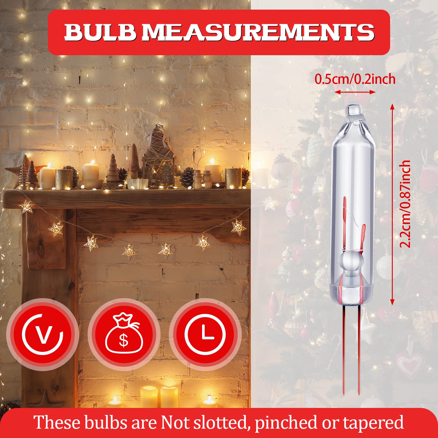 Mudder 100 Pcs Mini Christmas 2.5 Volt Replacement Light Bulbs For Christmas Trees Decorative Light Supplies Indoor Outdoor Xmas Decor, 0.17 Ampere, 0.42 Watt (Clear)