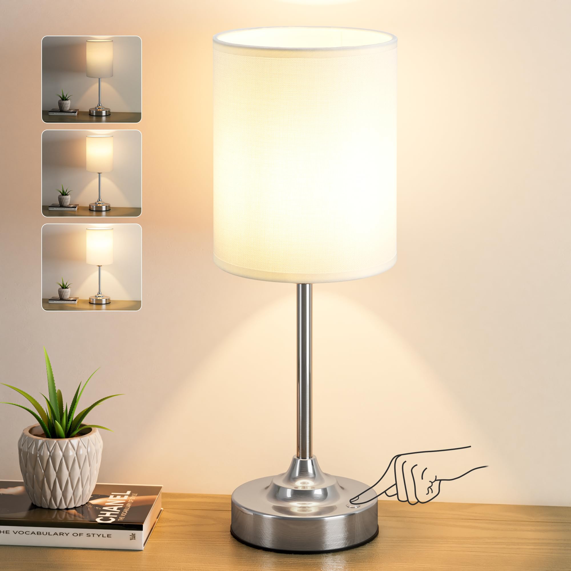 Touch Control Cordlss Table Lamp  Usb-C Rechargeable Lamp With Stepless Dimming  4000Mah Battery Operated Bedside Lamp For Bedroom  Living Room  Night Light & Emergency Lighting  Silver  1 Pack