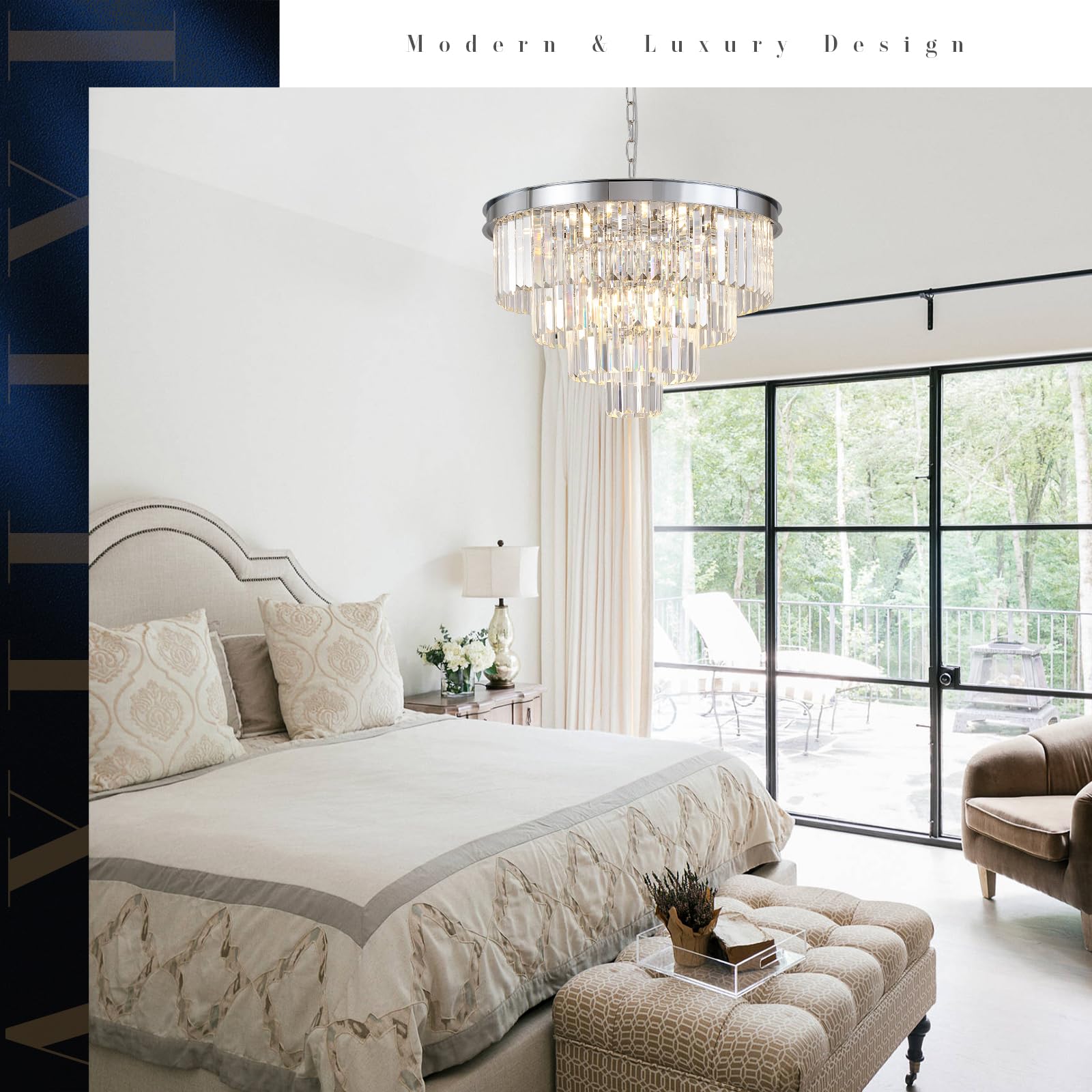 A Axilixi Chrome Crystal Chandelier 24” Modern Chandelier For Dining Room Round Ceiling Pendant Light Fixture 4 Tiers 12 Lights Luxury Large Chandelier For Entryway Living Room Bedroom