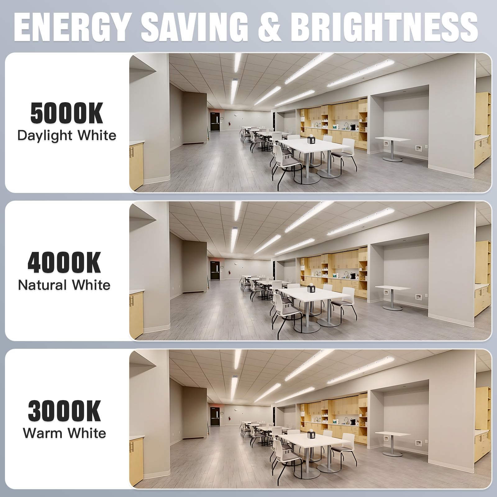 JTT 8FT LED Vapor Tight Light, 18000LM, IP66 Waterproof, 5000K/4000K/3000K, 2-Pack, White, Model 14