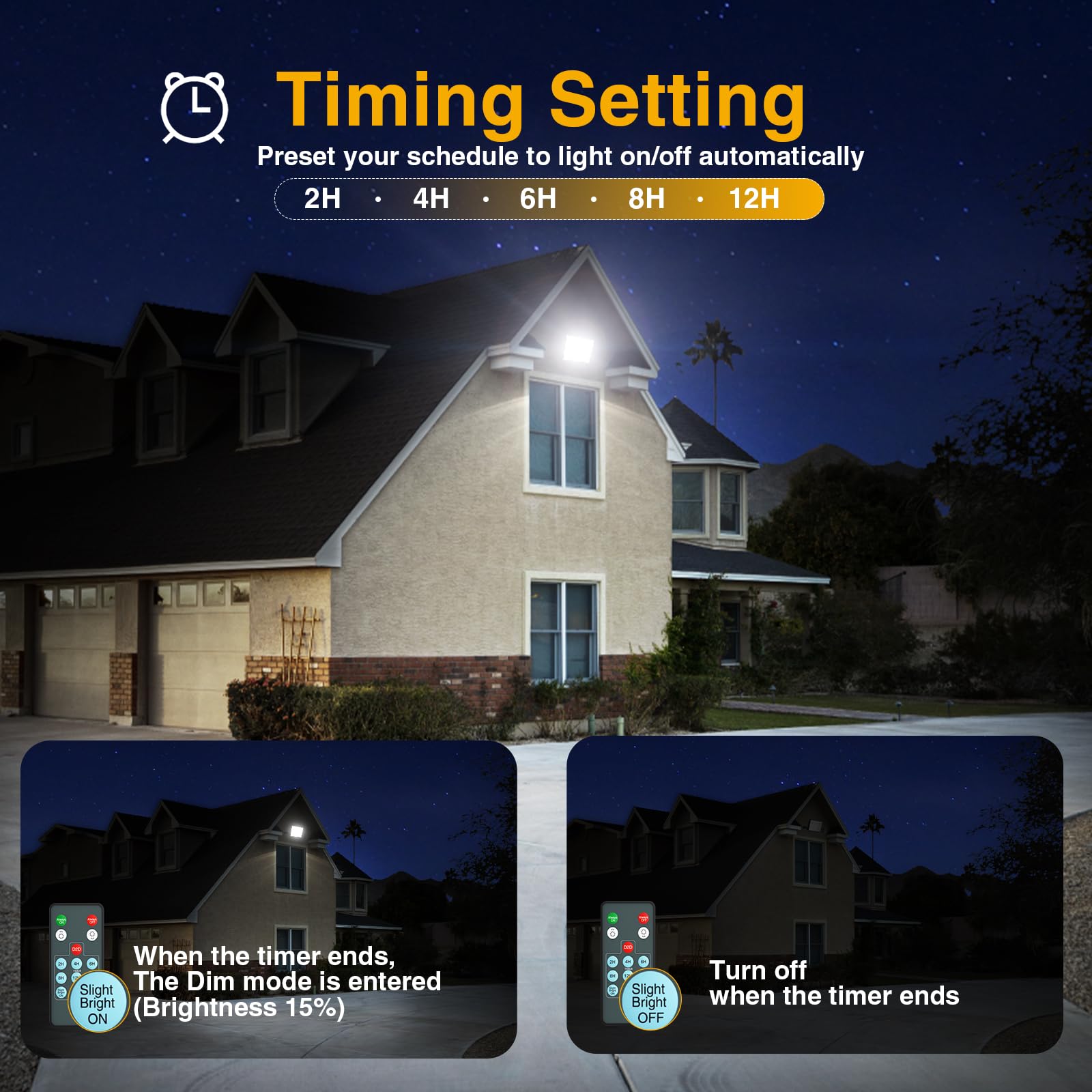 Onforu 100W Dusk to Dawn LED Flood Light, Adjustable Brightness 9000lm, IP66 Waterproof, Black, 2 Pack, Model D100