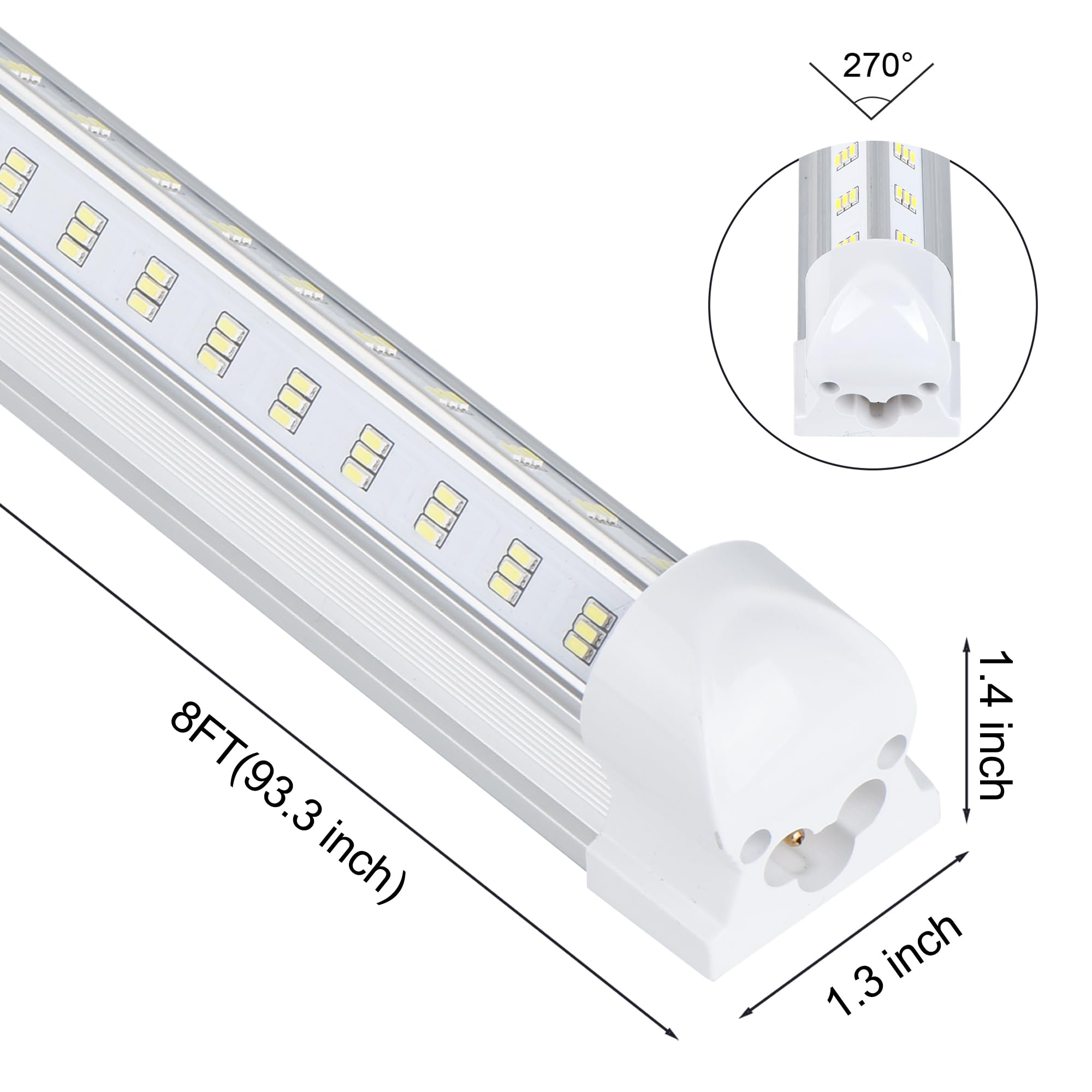 Singteam 10Pack 8Ft Led Shop Light Fixture, 100W Integrated Led Tube Light,15500Lm, 6500K, Clear Cover,6 Rows V Shape 270 Degree
