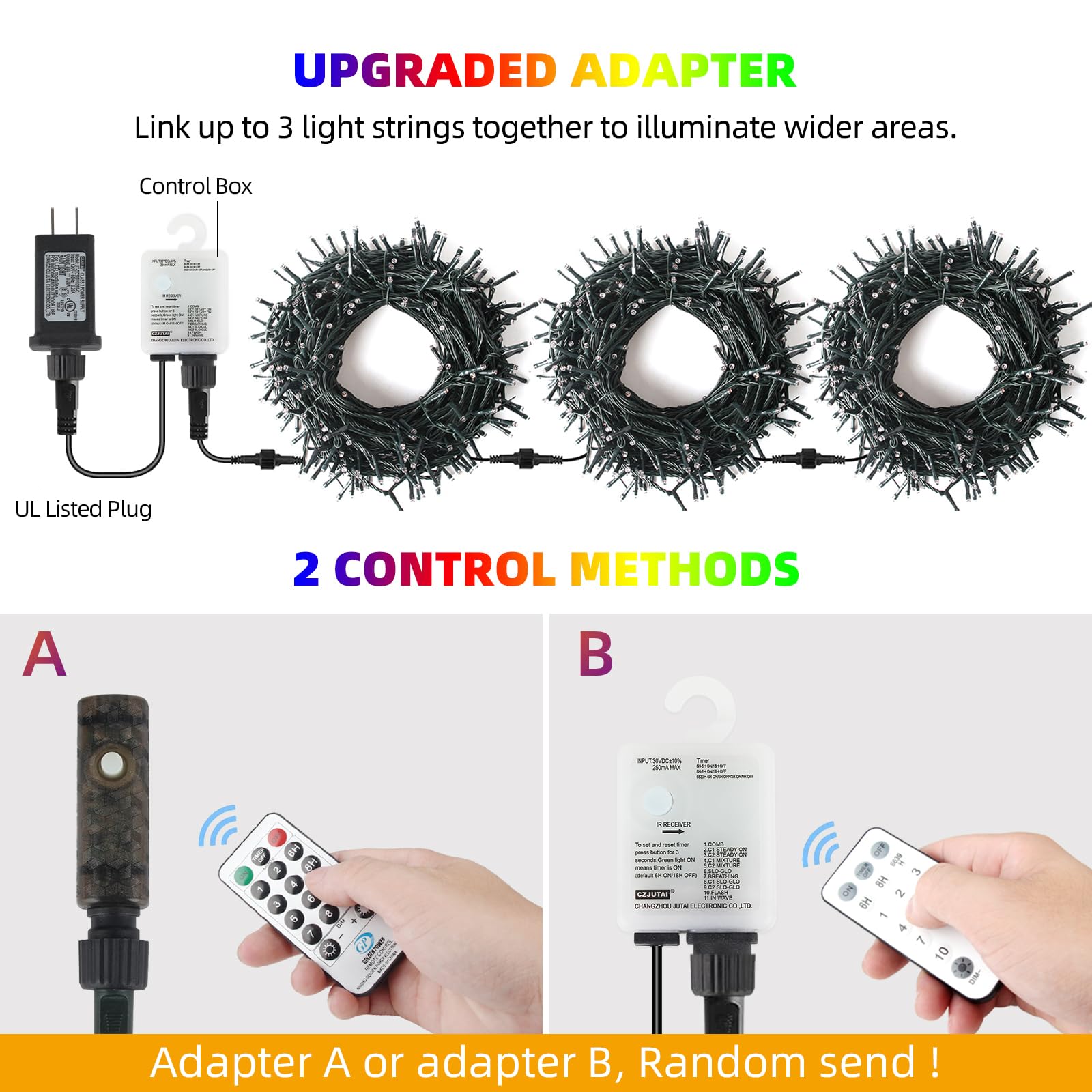 Chuya 300LED Dual Color Christmas Tree Lights, 105ft Warm White & Multicolor, Copper, Model QL300AE, 11 Modes, Indoor/Outdoor