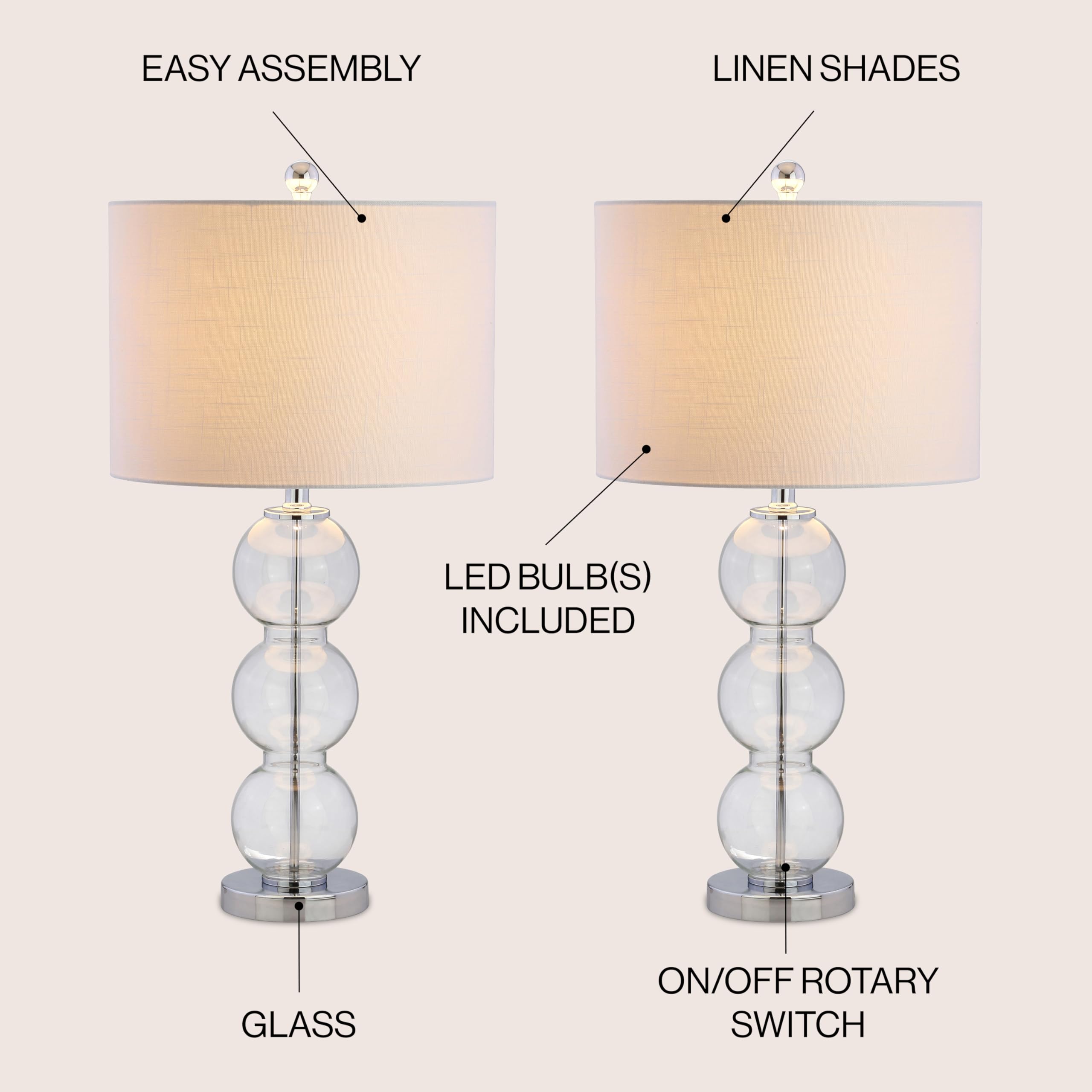 JONATHAN Y 27" Glass Triple-Sphere LED Table Lamps Set of 2, Clear/Chrome, Model JYL1070D-SET2 for Bedroom, Living Room, Office