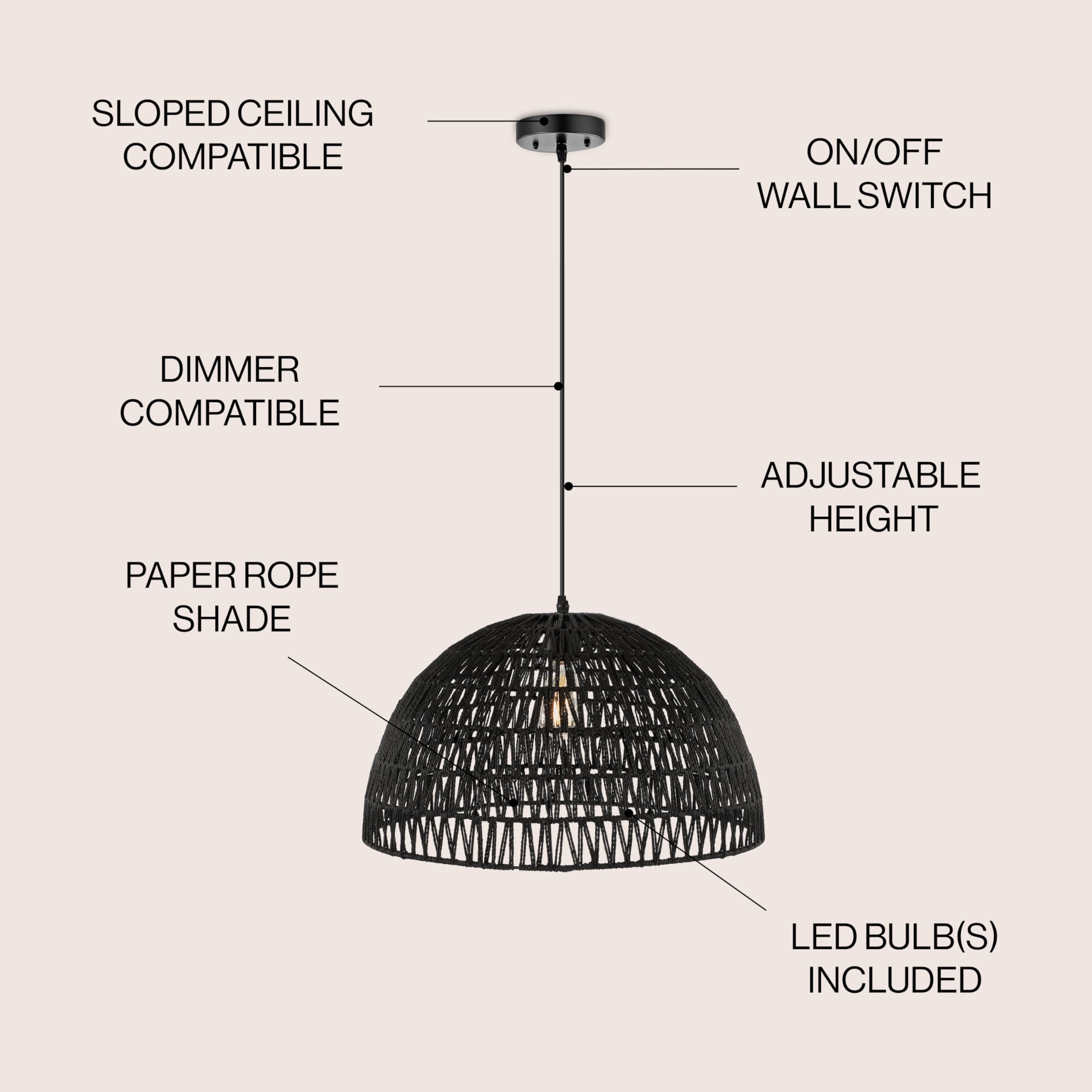 Jonathan Y Campana 20 1-Light Led Pendant, Black Woven Rattan/Iron For Dining Room, Kitchen, Living Room - Model Jyl6504C