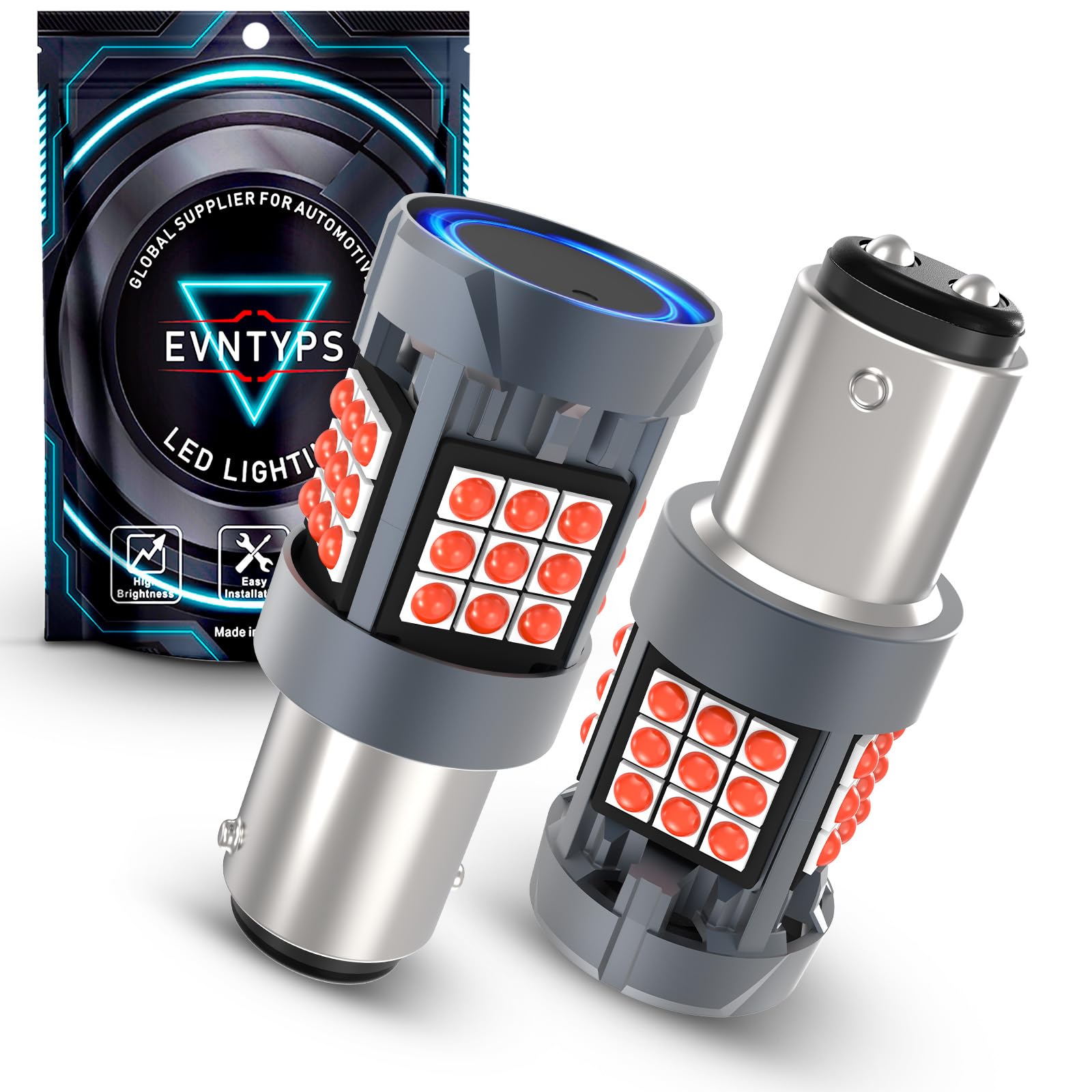 evntyps CANBUS 1157 LED Tail Light Bulb Red, Built-in Resistor, 1157/2357 Size, Aluminum, 2pcs