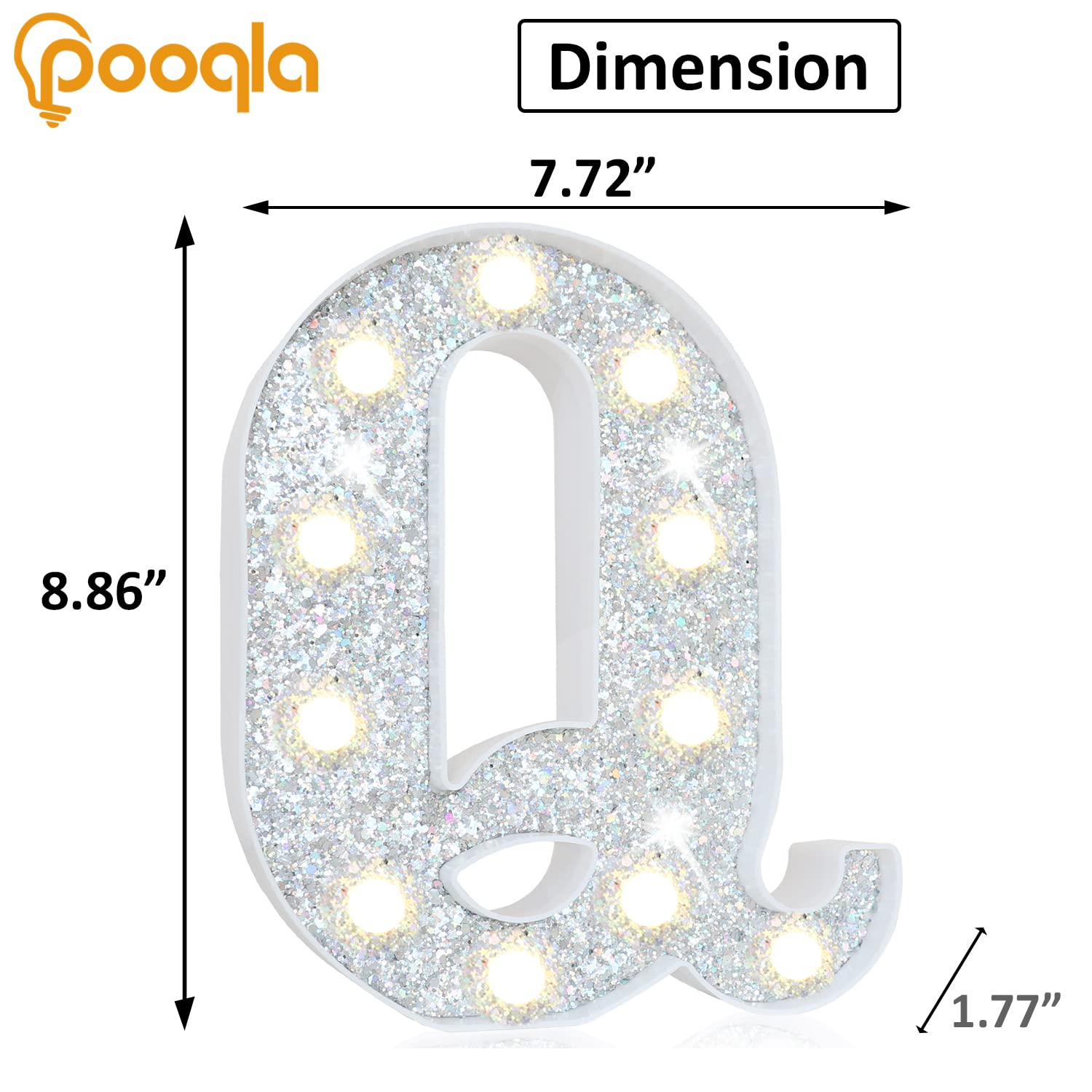 Pooqla LED Marquee Letter Light Sign, Sequin Silver, Battery Powered Alphabet Letter Q for Home Bar, Party, Wedding Decoration