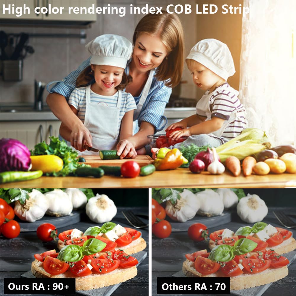 Topai 12V Thin 5Mm Cob Led Strip Light 4000K Natural White 16.4Ft Bright 4000Lm Cri>90 Uniform Dotless 400Leds/M Adhesive Flexib