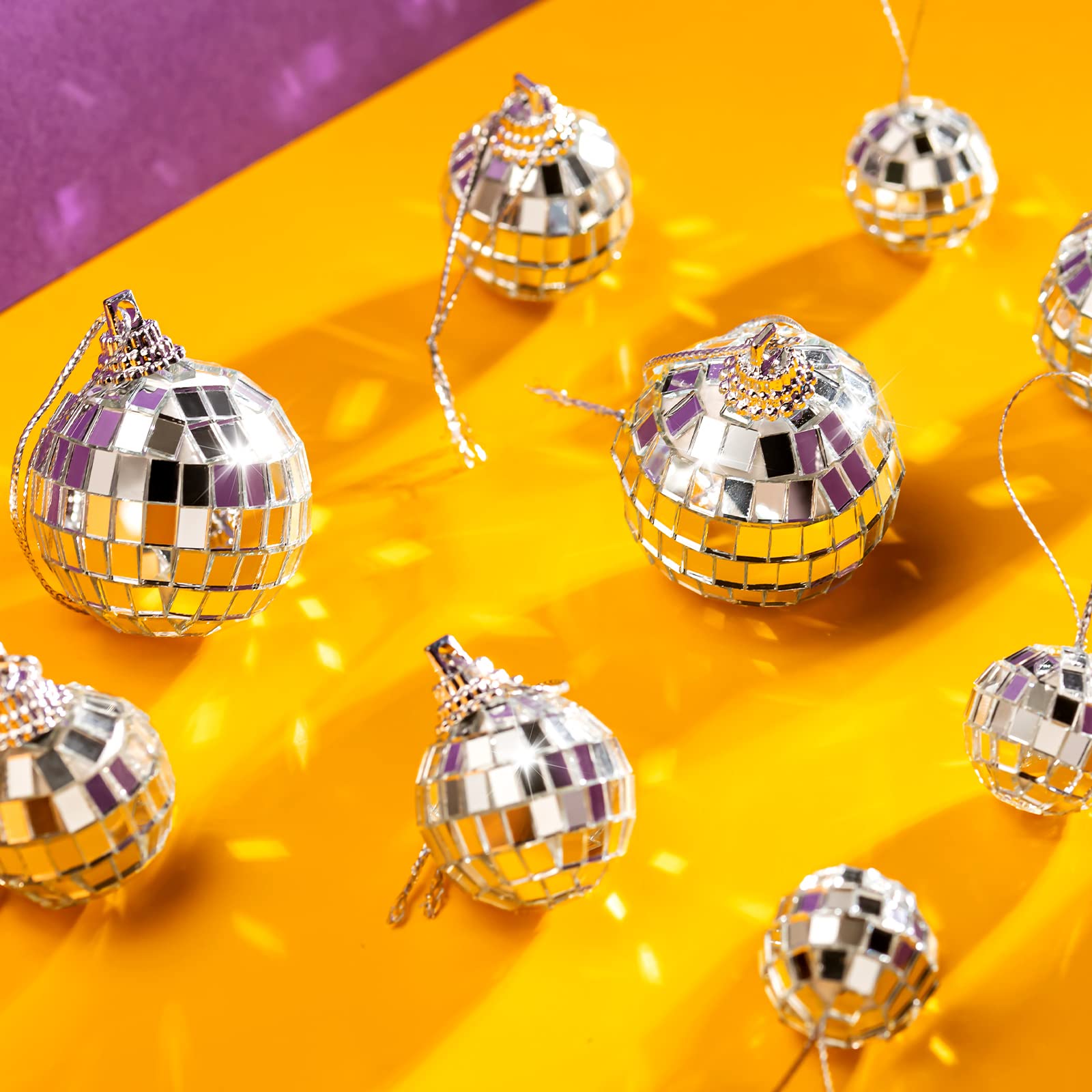 36 Pieces Mirror Disco 4D Ball Silver Hanging Disco 4D Ball Small Party Mirror Balls Cool Reflective Decor Christmas Tree Ornaments For Wedding Party Dance Music Festival, 3 Sizes