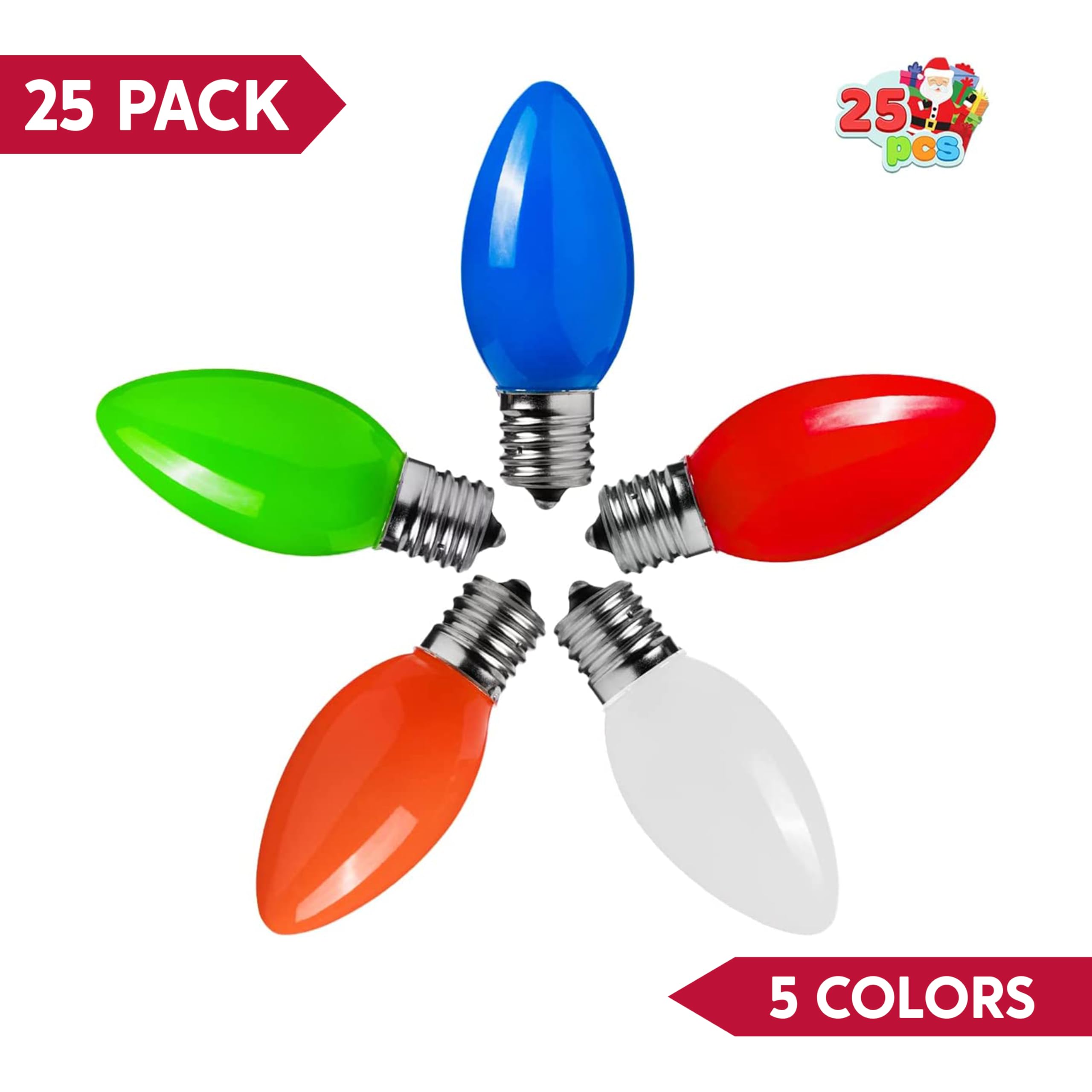 Joiedomi 25 Pack C9 Light Bulb  Replacement Multicolor Light Bulbs For Christmas String Light Outdoor  Indoor  Lawn  Tree  Panel Decor  E17 Candelabra Base  Longer Life 120V 7W