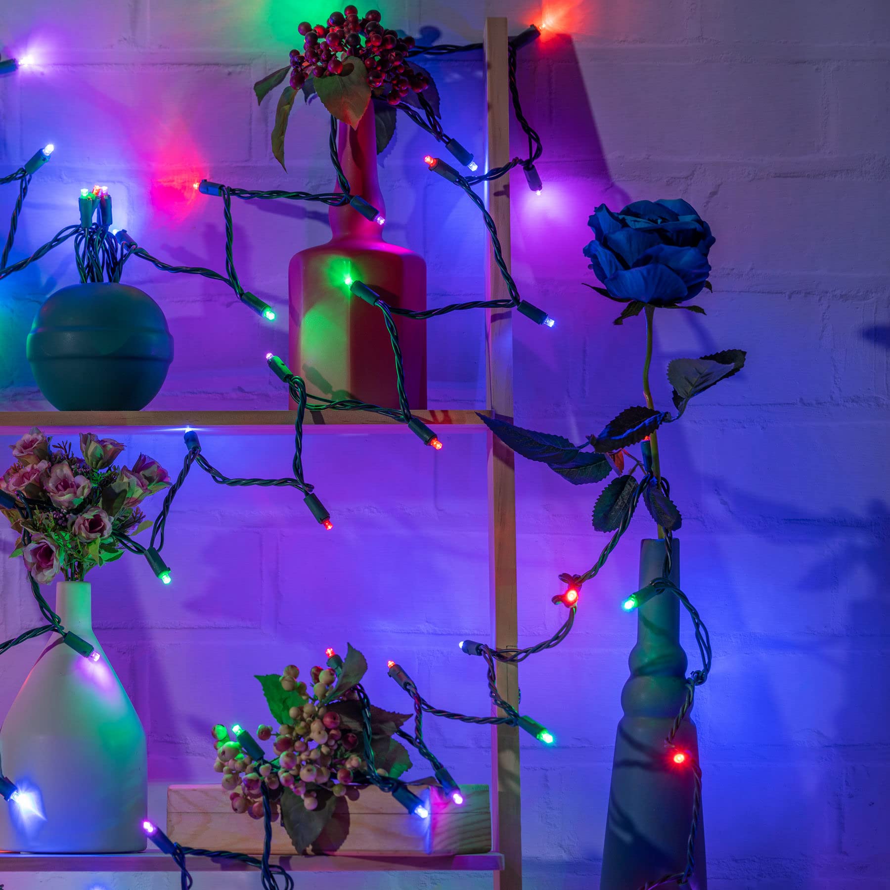 YULETIME 200 LED Christmas Lights, 66ft Green Wire, Multicolor, UL Certified, 5mm Bulbs, Model BMD-L-200E/4F