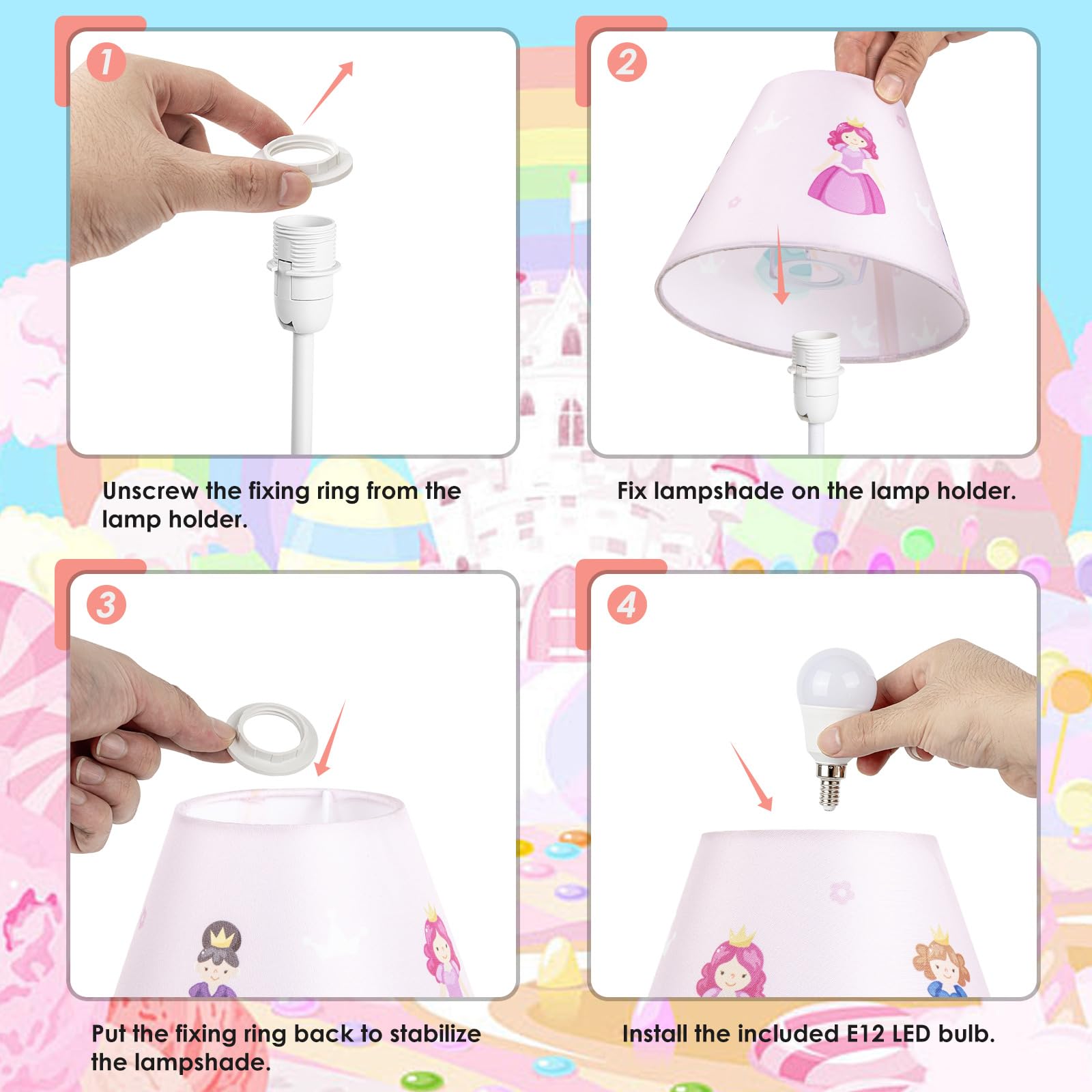 HERBESTBAY Kids Table Lamp - 16" Princess Crown Style Desk Lamp, Pink, Includes LED Bulb, Ideal for Girls Bedroom Decor, Model XZ-PC805