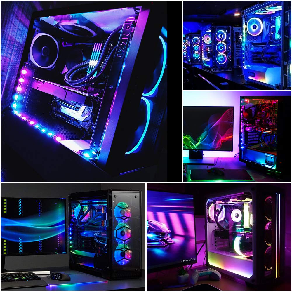 Speclux Addressable RGB LED Strip Lights Kit - 2PCS 42LEDs, 5V 3-Pin, Rainbow Color, Magnetic PC Case Lighting, Model P-MCS002-US