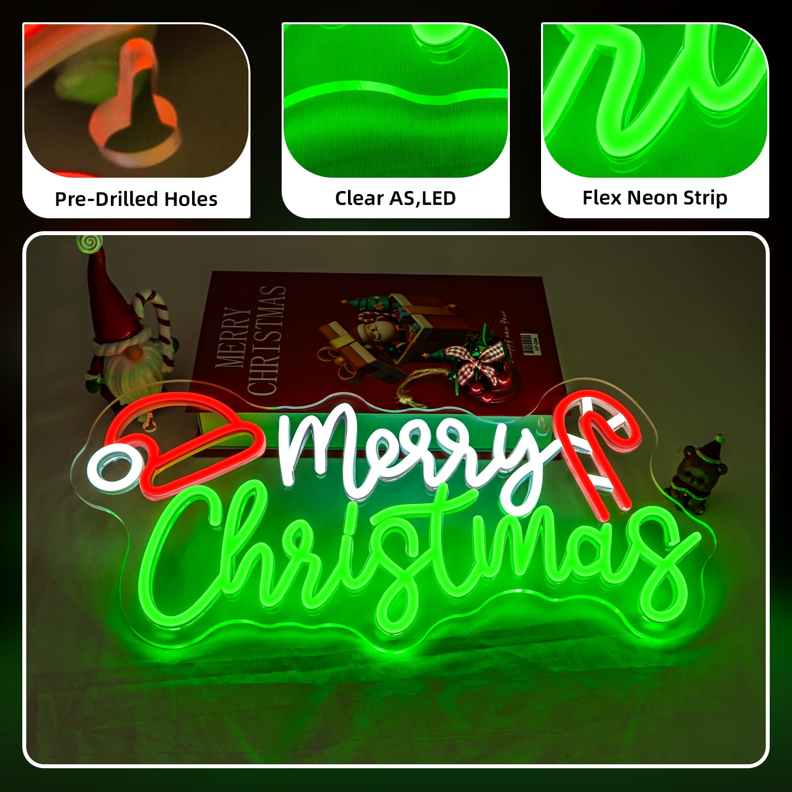 Nosun Nosun Merry Christmas Candy Cane Neon Sign Led Lighted Dimmable Switch Christmas Gift Decorations For Xmas Party Kids Bedroom Bar Pub Club Decor