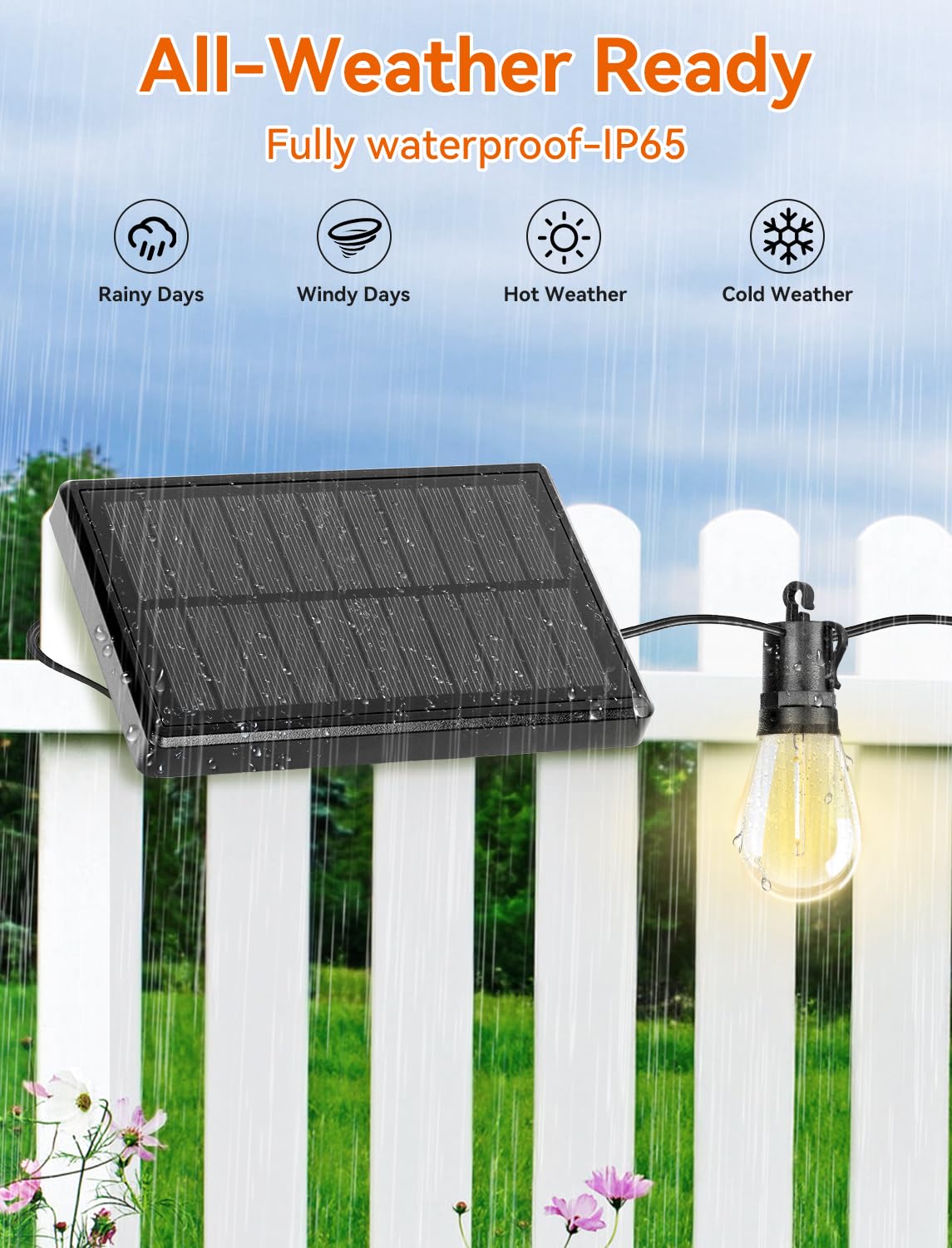 Brightever Solar Powered Outdoor String Lights With Remote, 27Ft Commercial Grade Waterproof Solar Patio Lights, 12+1 Shatterpro